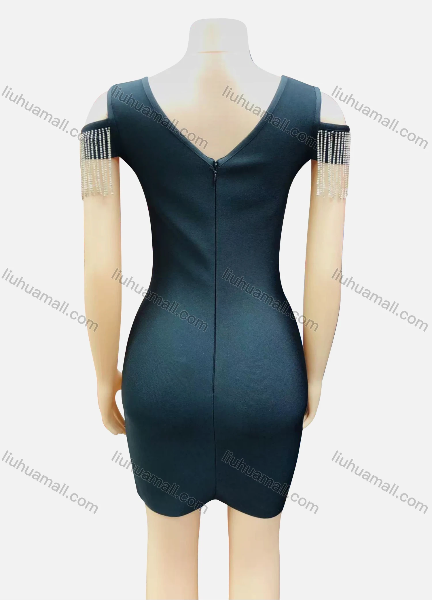 Wholesale Women's Elegant V Neck Fringe Trim Scarf Hem Short Tank Dress - Liuhuamall