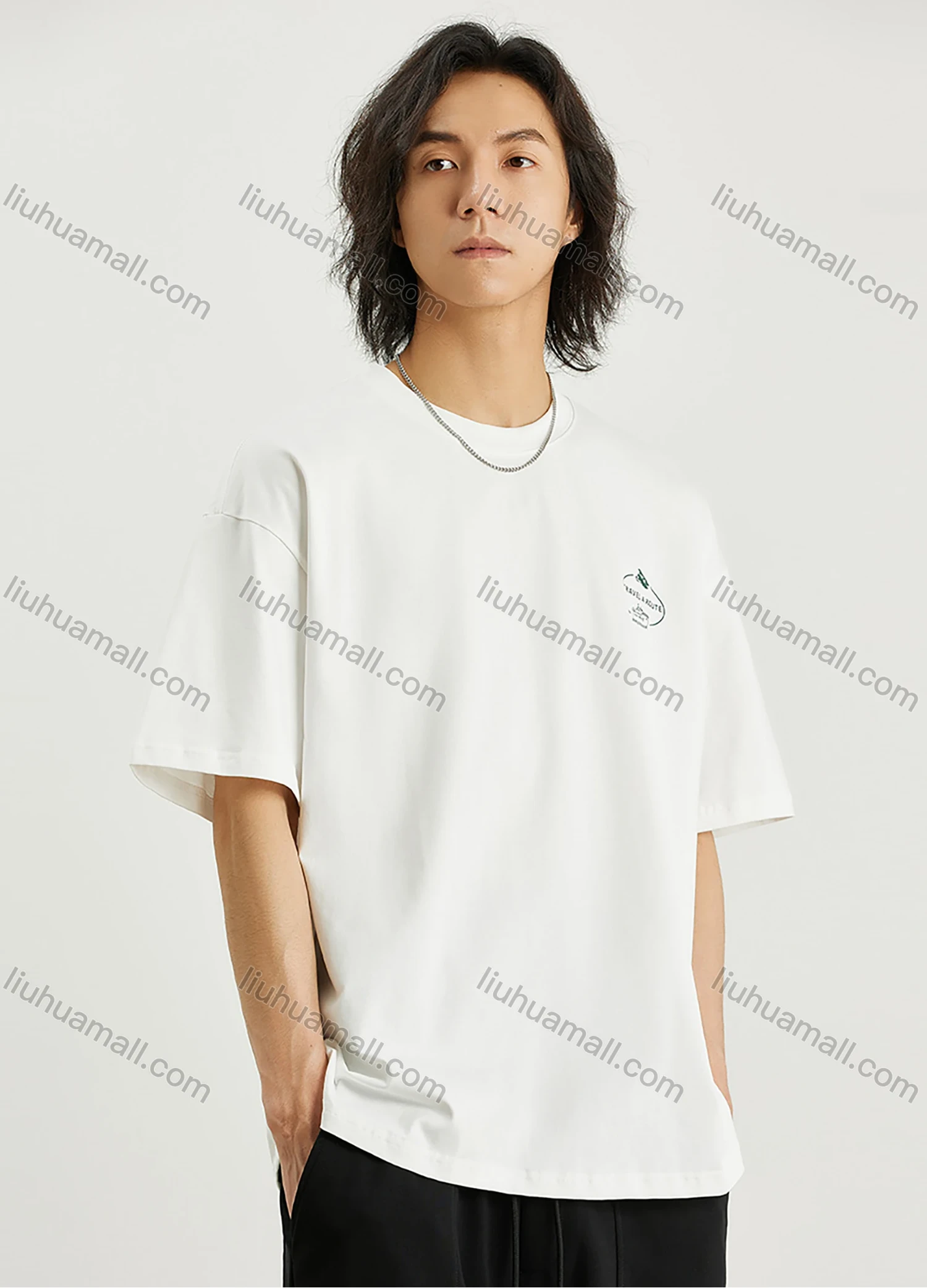 Wholesale Men's Fashion 100%Cotton Round Neck Short Sleeve Letter Graphic Label Drop Shoulder T-shirts - Liuhuamall