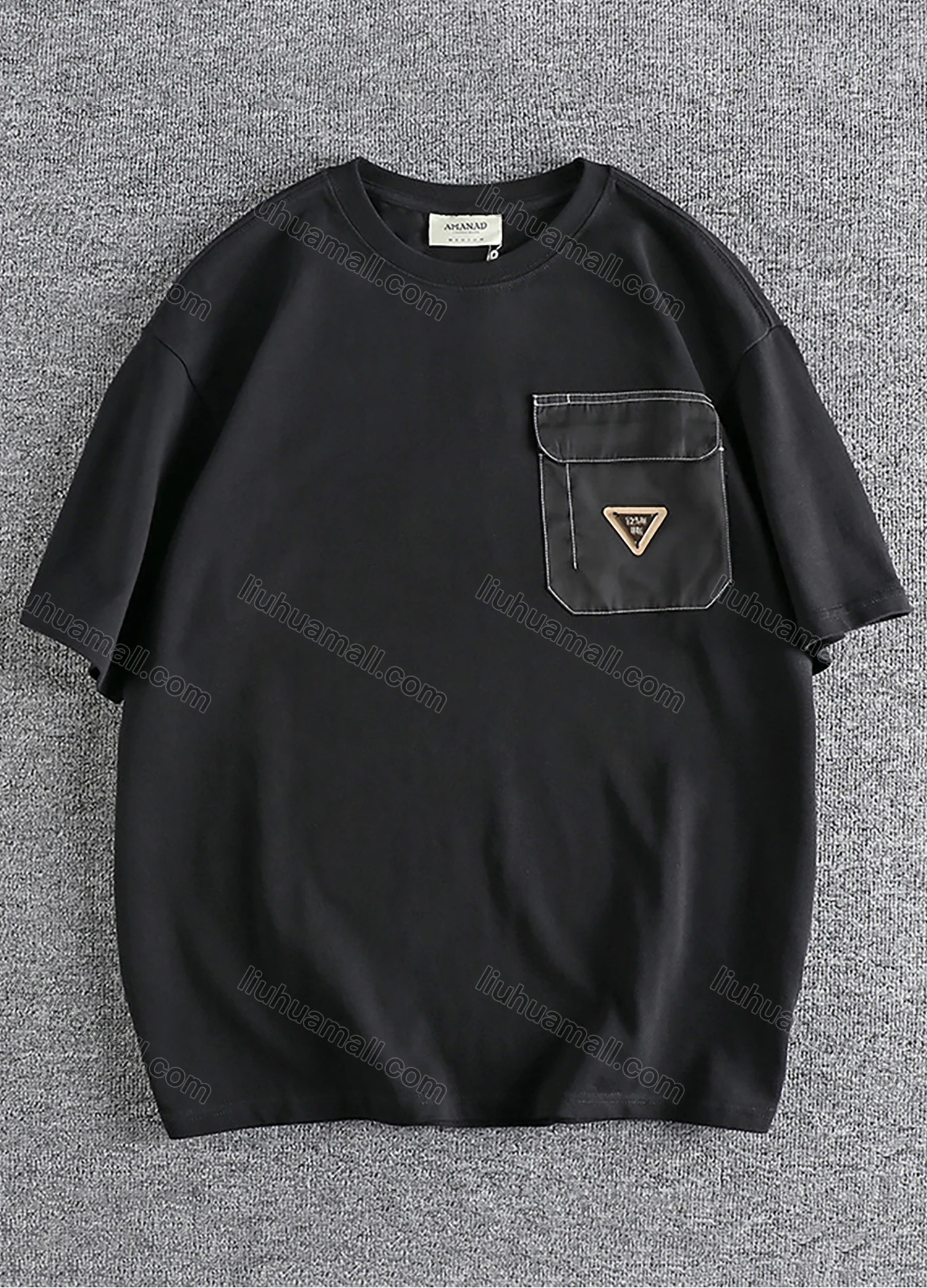 Wholesale Men's Fashion 100%Cotton Round Neck Short Sleeve Flap Pockets Plain Label Drop Shoulder T-shirts - Liuhuamall