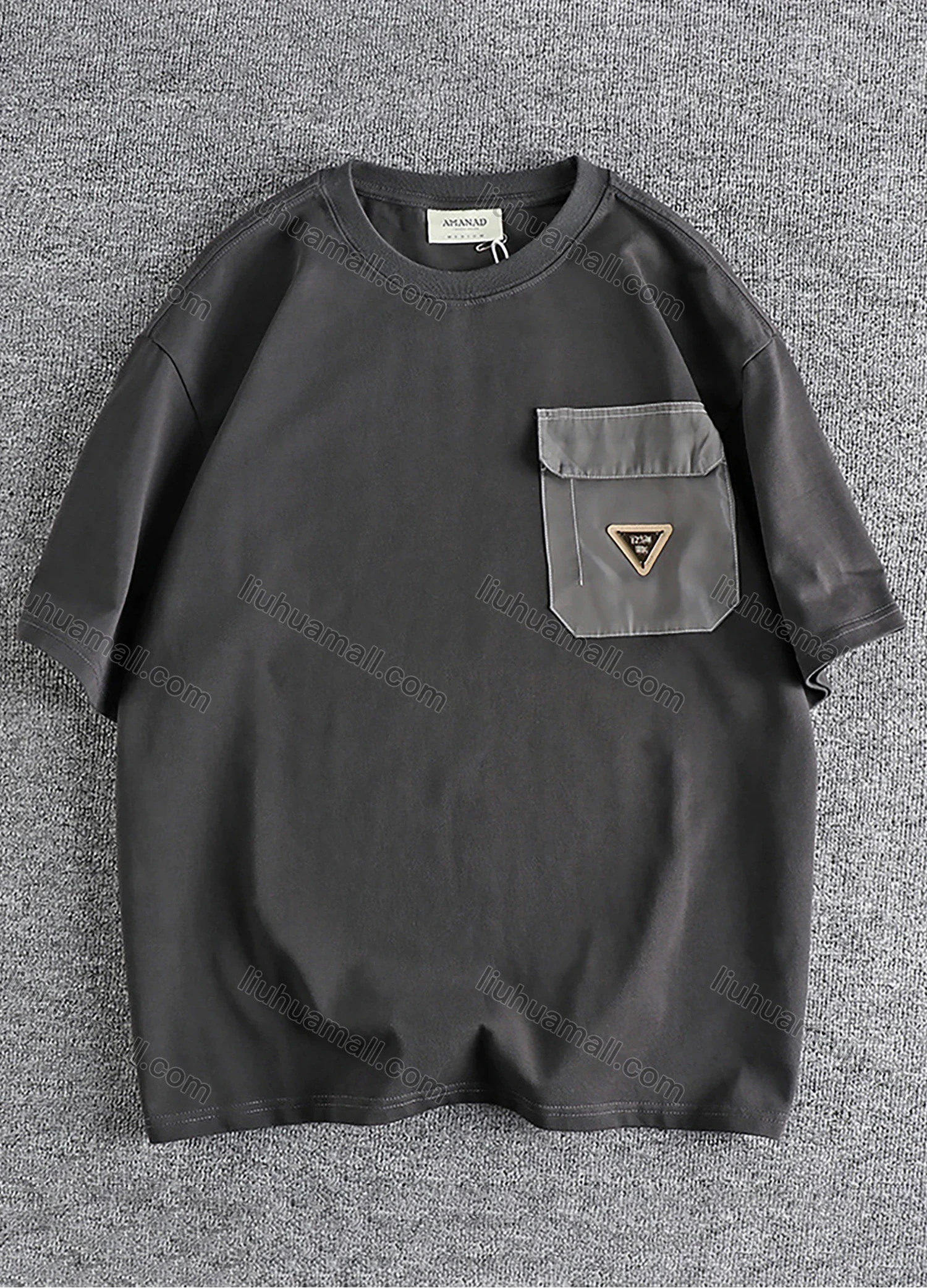 Wholesale Men's Fashion 100%Cotton Round Neck Short Sleeve Flap Pockets Plain Label Drop Shoulder T-shirts - Liuhuamall