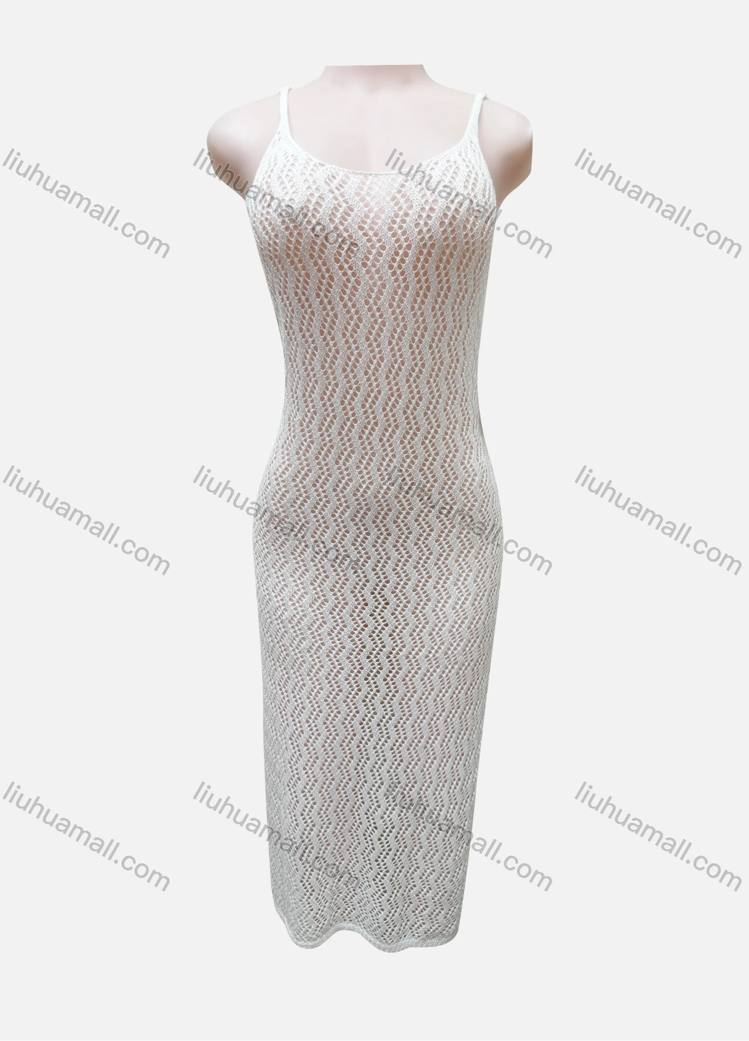 Wholesale Women's Vacation Plain Straps Hollow Out Cami Cover Up Dress J2439A# - Liuhuamall