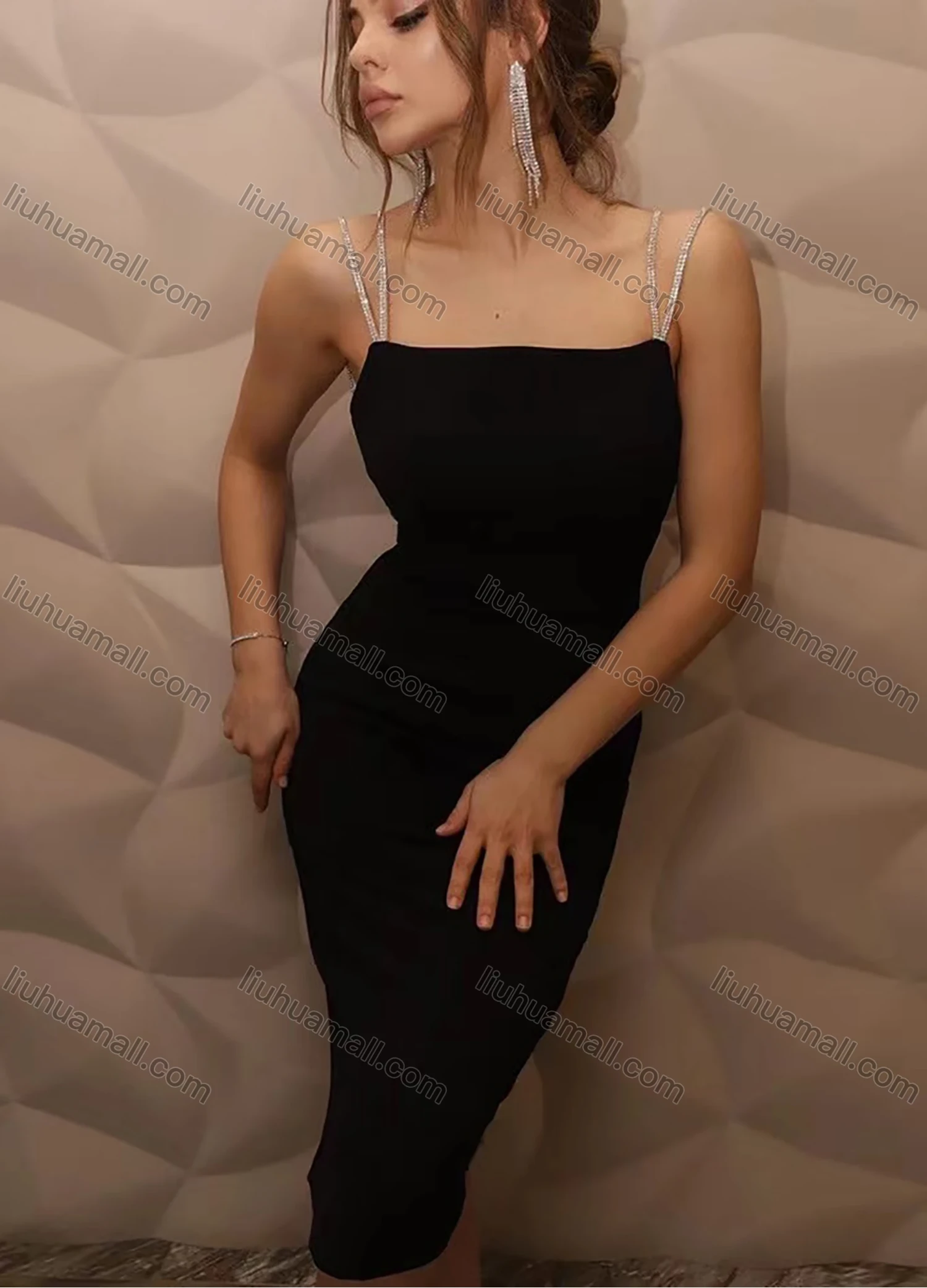 Wholesale Women's Sexy Spaghetti Strap Open Back Midi Cami Dress - Liuhuamall