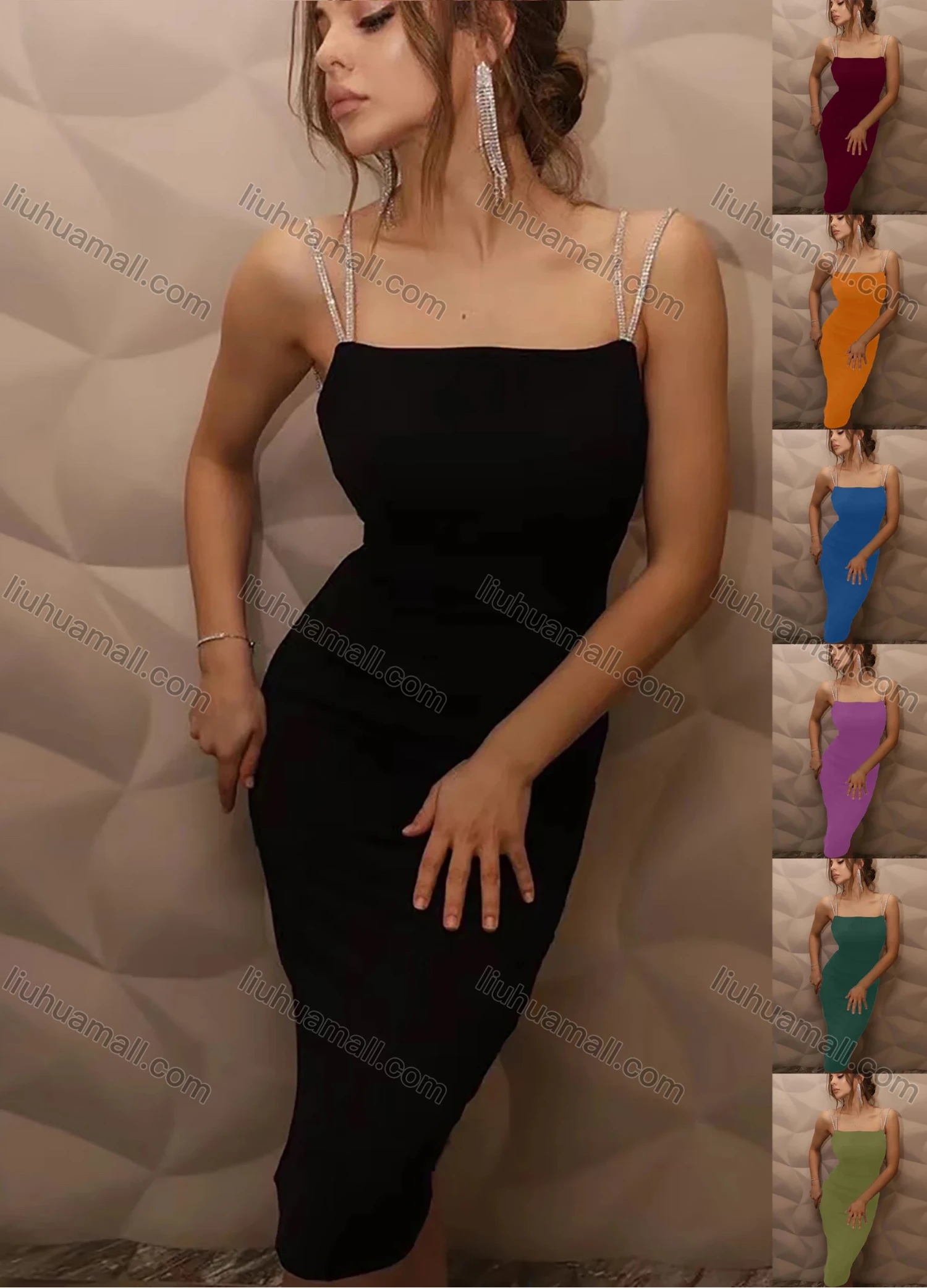 Wholesale Women's Sexy Spaghetti Strap Open Back Midi Cami Dress - Liuhuamall