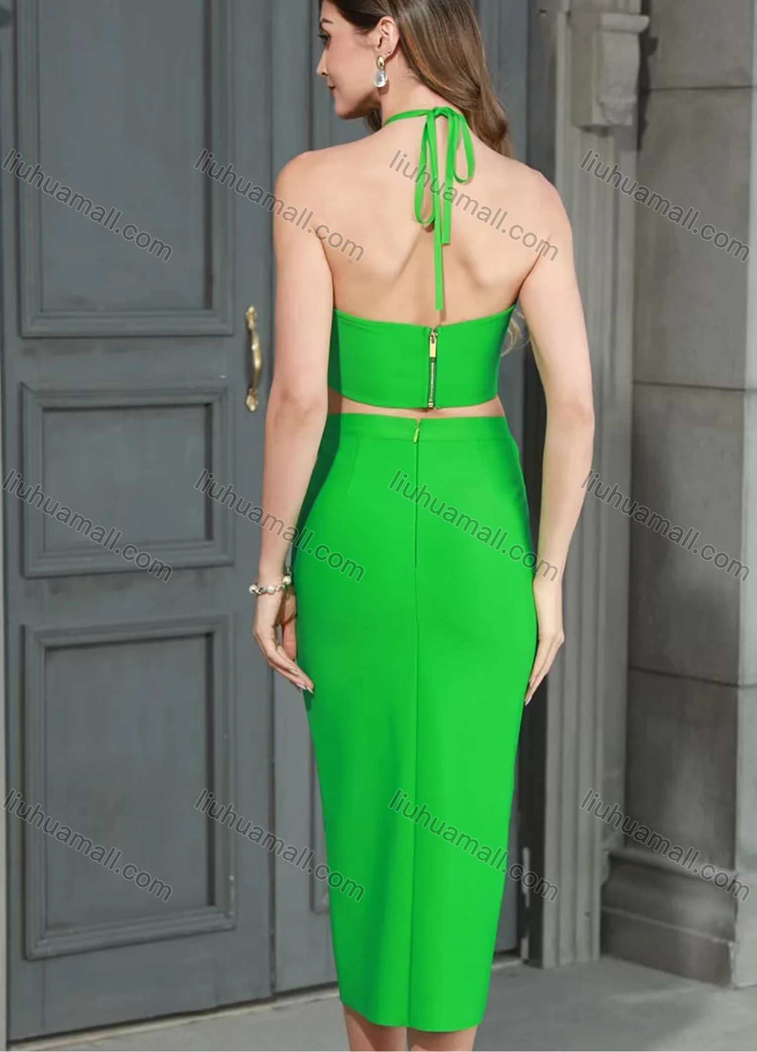 Wholesale Women's Sexy Halter Backless 3D Floral Midi Evening Dress - Liuhuamall