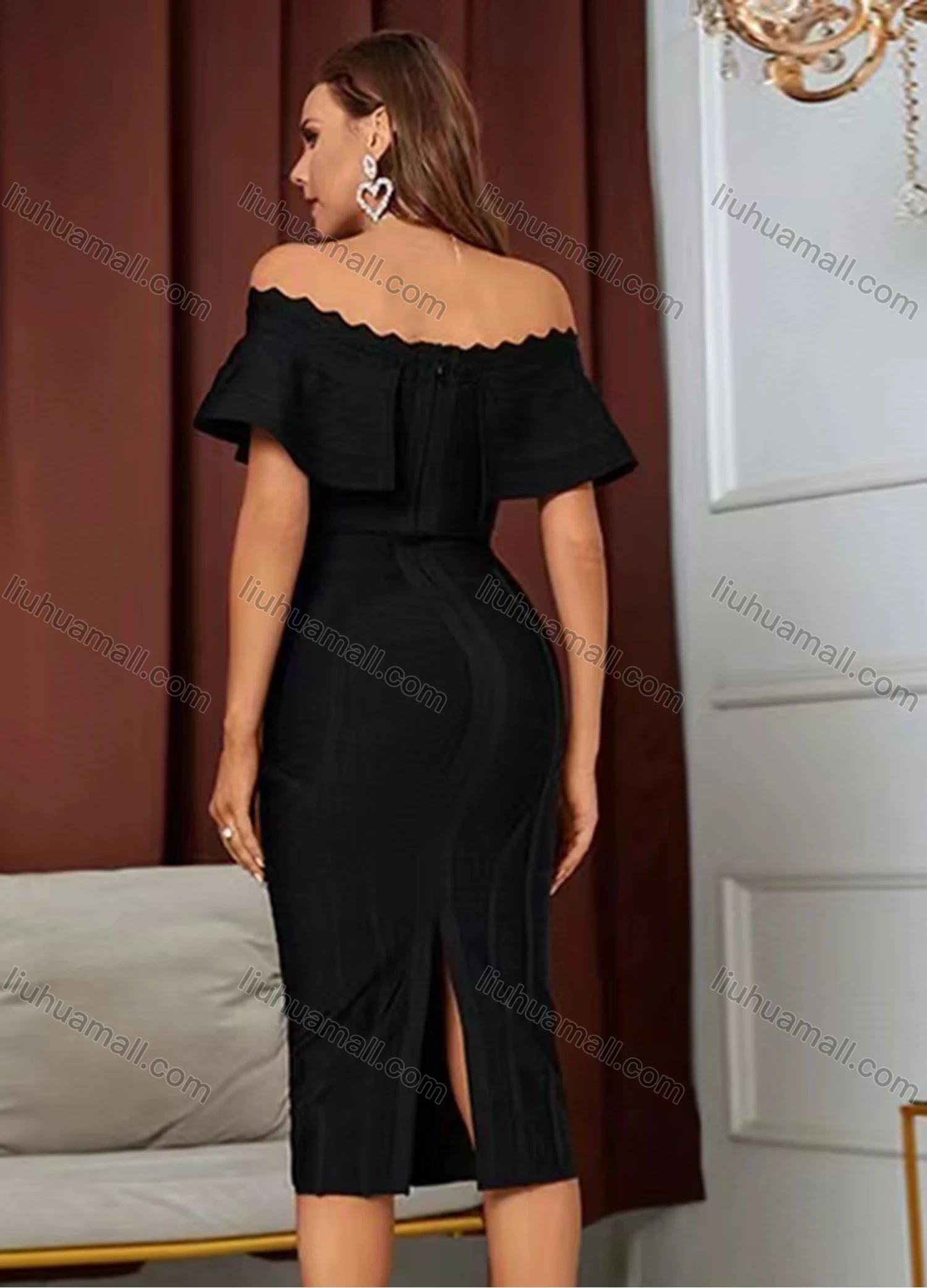 Wholesale Women's Elegant Plian Off Shoulder Tiered Midi Dress - Liuhuamall