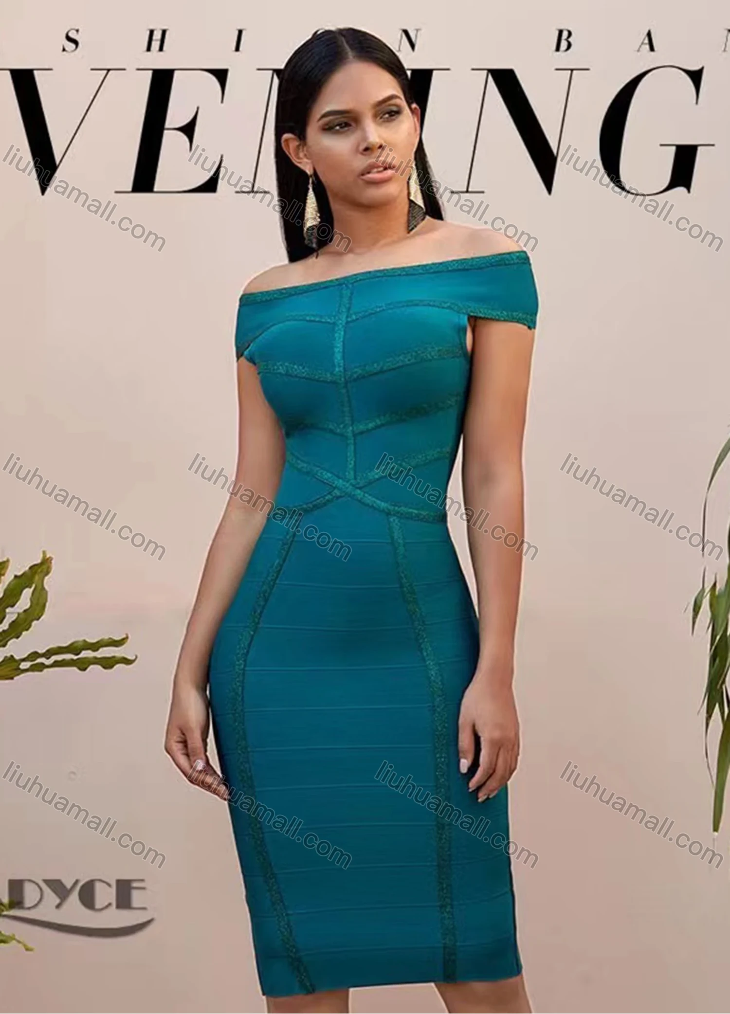 Wholesale Women's Elegant Off Shoulder Plain Slit Knee Length Dress - Liuhuamall