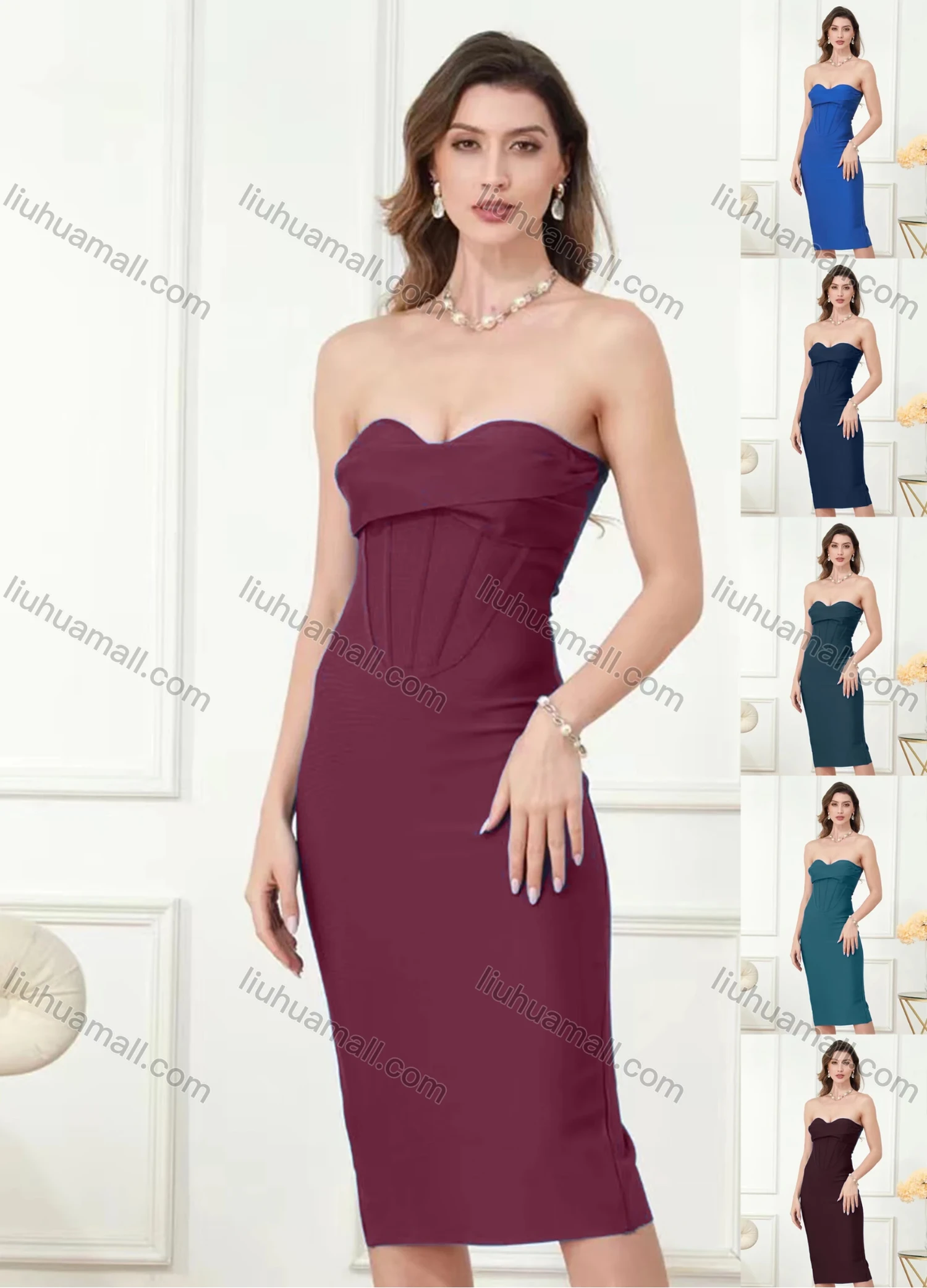 Wholesale Women's Elegant Off Shoulder Layered Knee Length Evening Dress - Liuhuamall