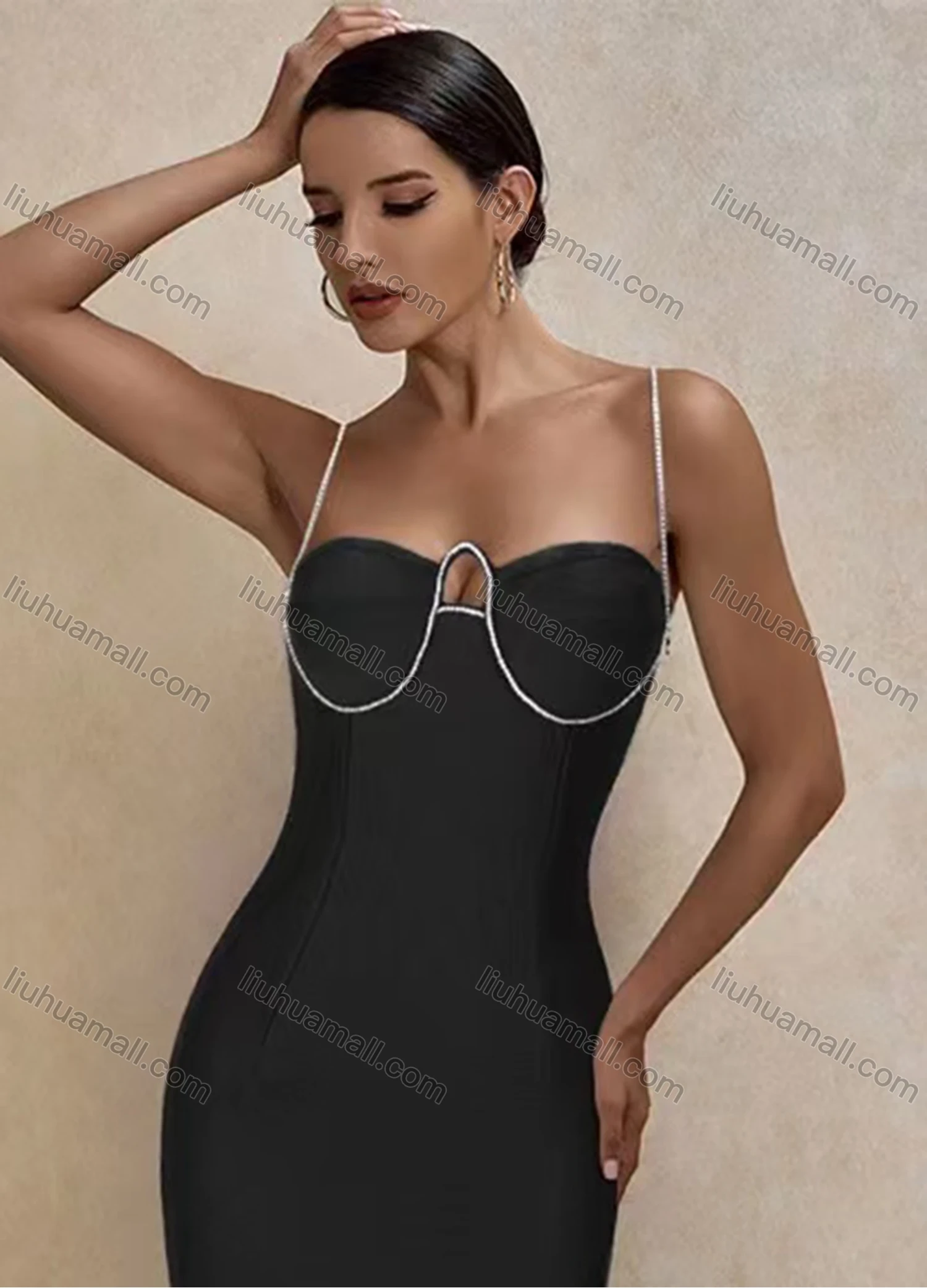 Wholesale Women's Sexy Spaghetti Strap Open Back Splicing Mini Cami Dress - Liuhuamall