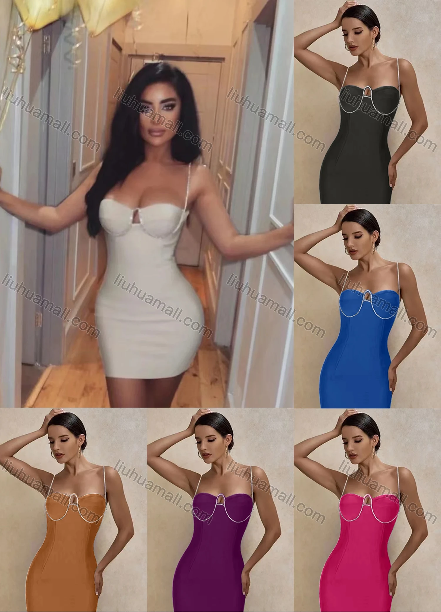 Wholesale Women's Sexy Spaghetti Strap Open Back Splicing Mini Cami Dress - Liuhuamall