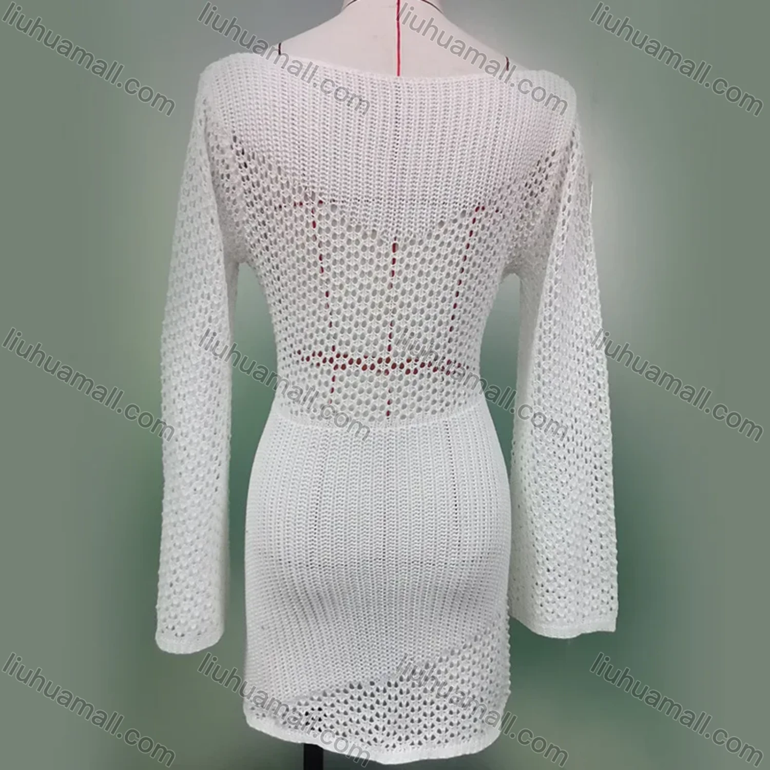 Wholesale Women's Vacation Hollow Out Tie Front Semi-Sheer Cover Up Two Piece Sets - Liuhuamall