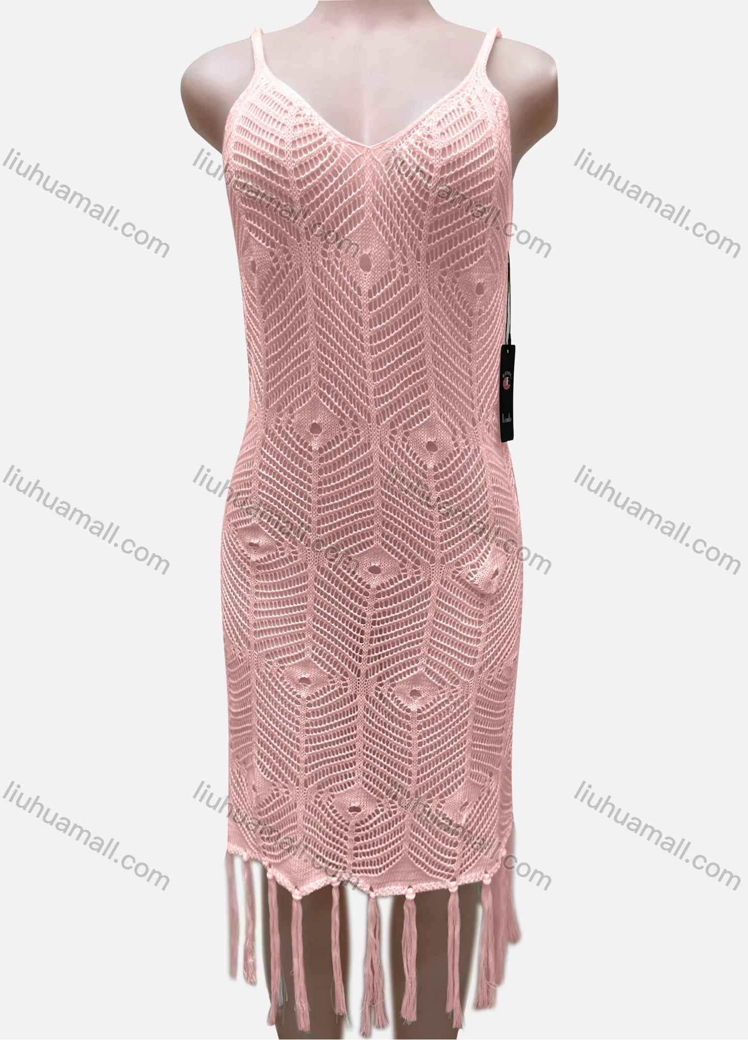 Wholesale Women's Vacation Sleeveless Hollow Out Tassel Hem Cover Up Dress J2441A# - Liuhuamall