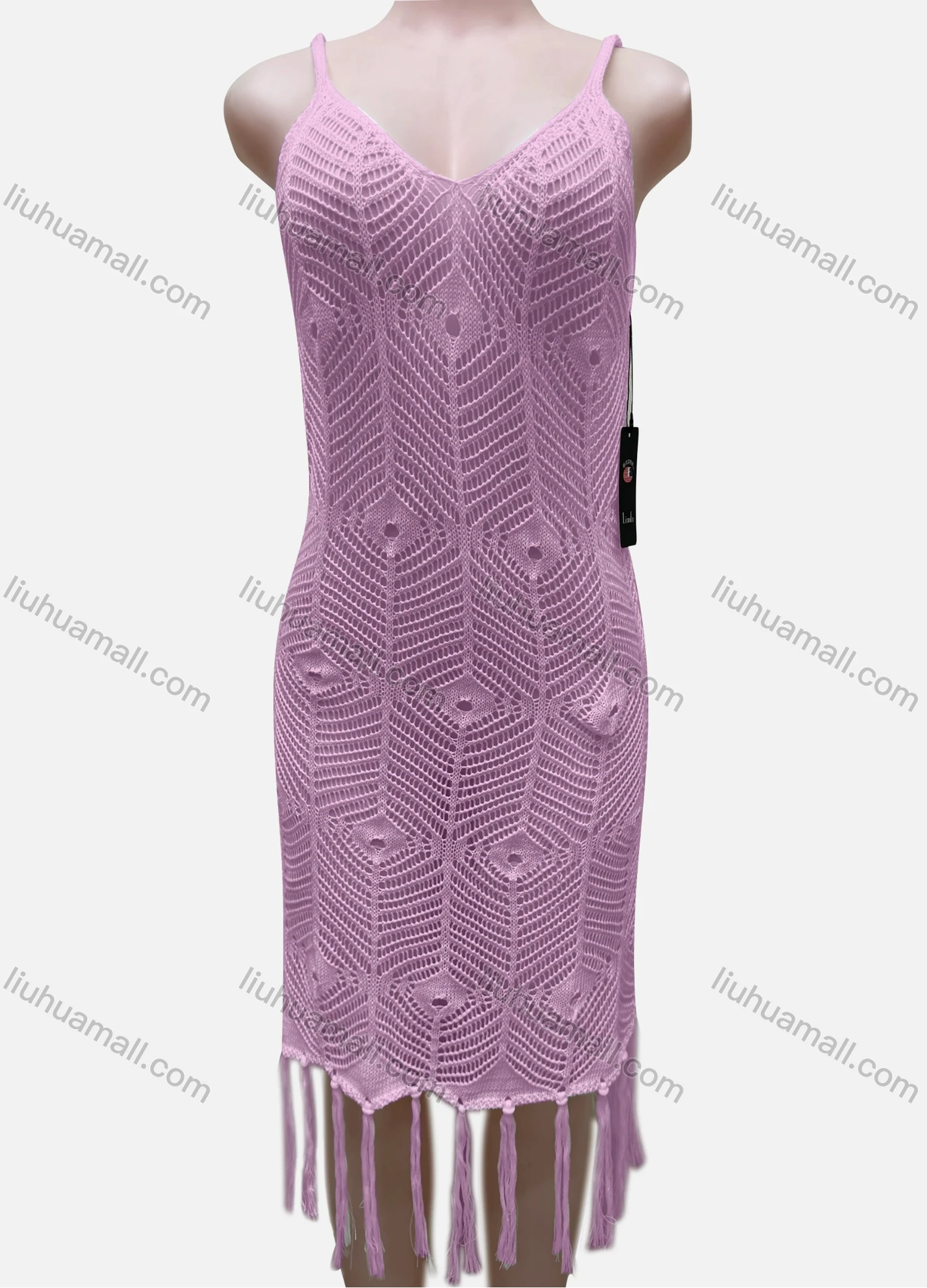 Wholesale Women's Vacation Sleeveless Hollow Out Tassel Hem Cover Up Dress J2441A# - Liuhuamall