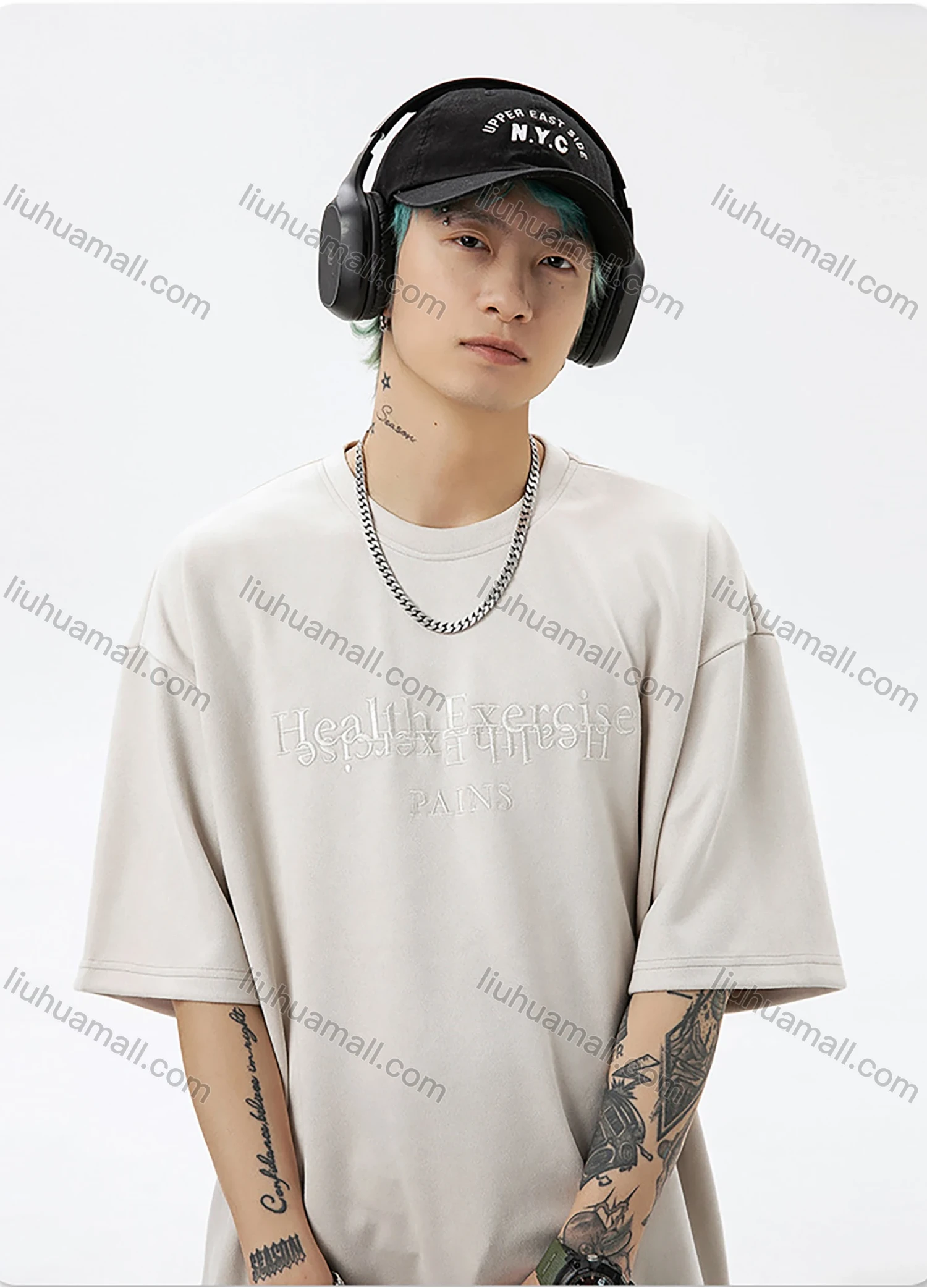 Wholesale Men's Fashion Plain Letter Round Neck Short Sleeve Unisex Drop Shoulder Suede T-shirts - Liuhuamall