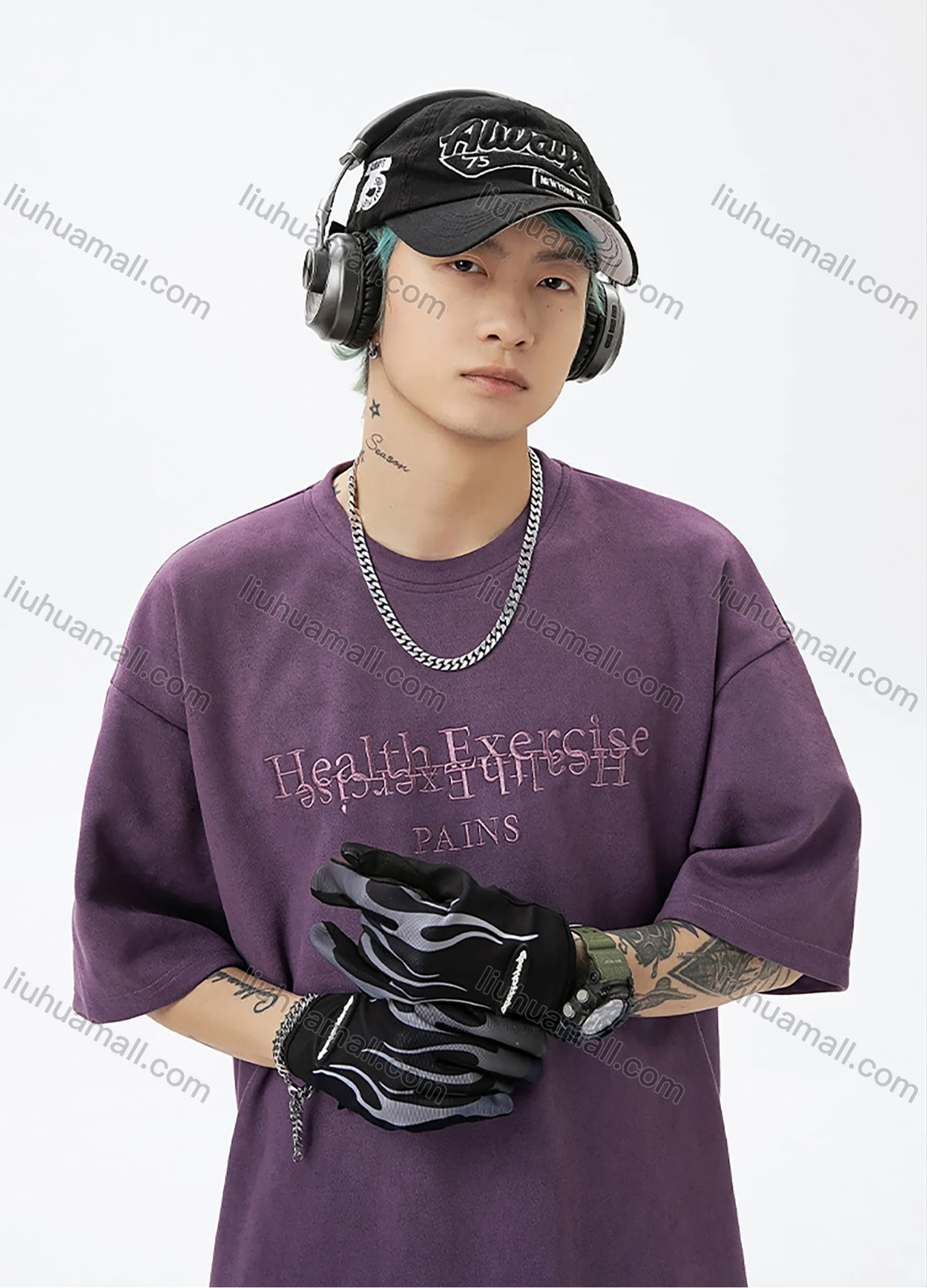 Wholesale Men's Fashion Plain Letter Round Neck Short Sleeve Unisex Drop Shoulder Suede T-shirts - Liuhuamall