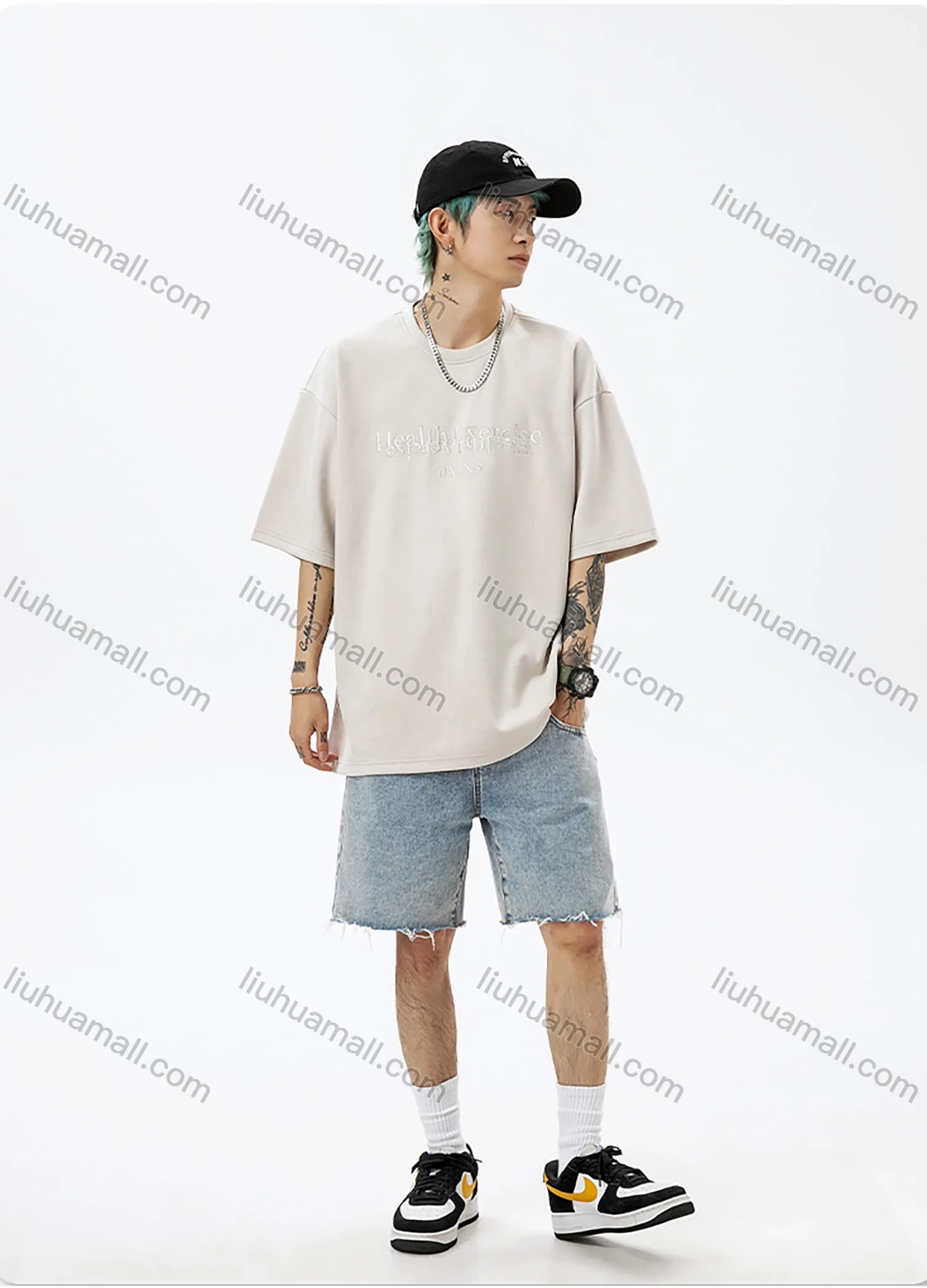 Wholesale Men's Fashion Plain Letter Round Neck Short Sleeve Unisex Drop Shoulder Suede T-shirts - Liuhuamall