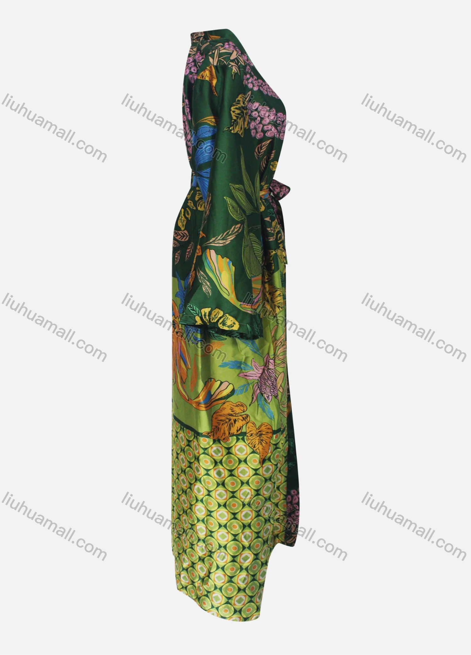 Wholesale Women's Casual Belted Splicing Floral Print Cardigan & Ankle Length Pant Set - Liuhuamall