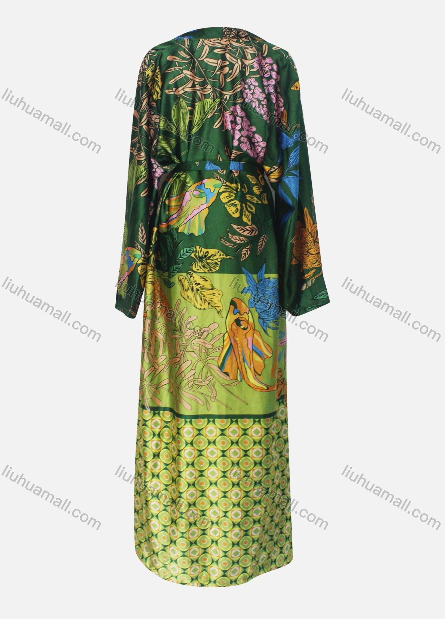 Wholesale Women's Casual Belted Splicing Floral Print Cardigan & Ankle Length Pant Set - Liuhuamall