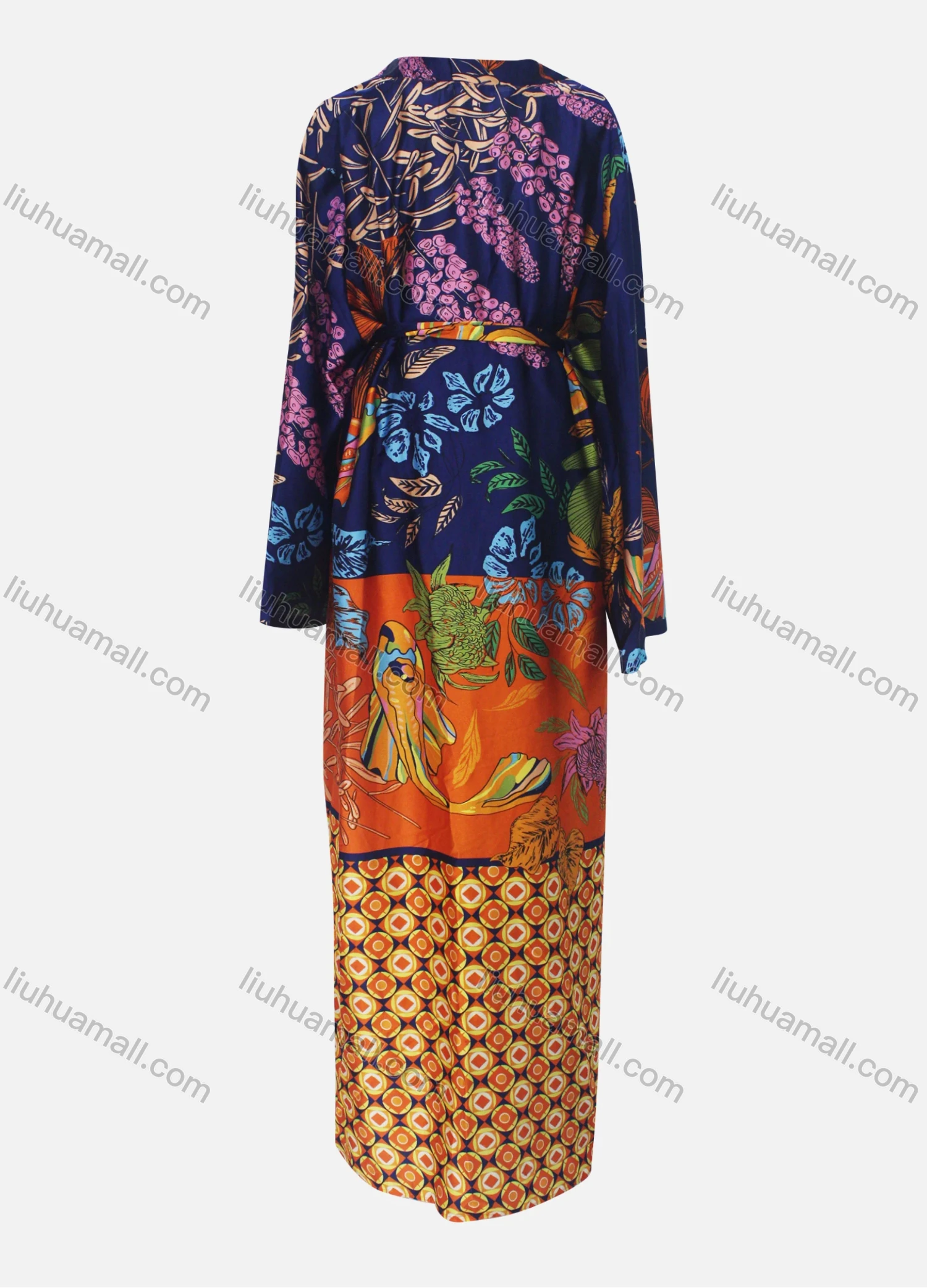 Wholesale Women's Casual Belted Splicing Floral Geometric Print Cardigan & Ankle Length Pant Set - Liuhuamall