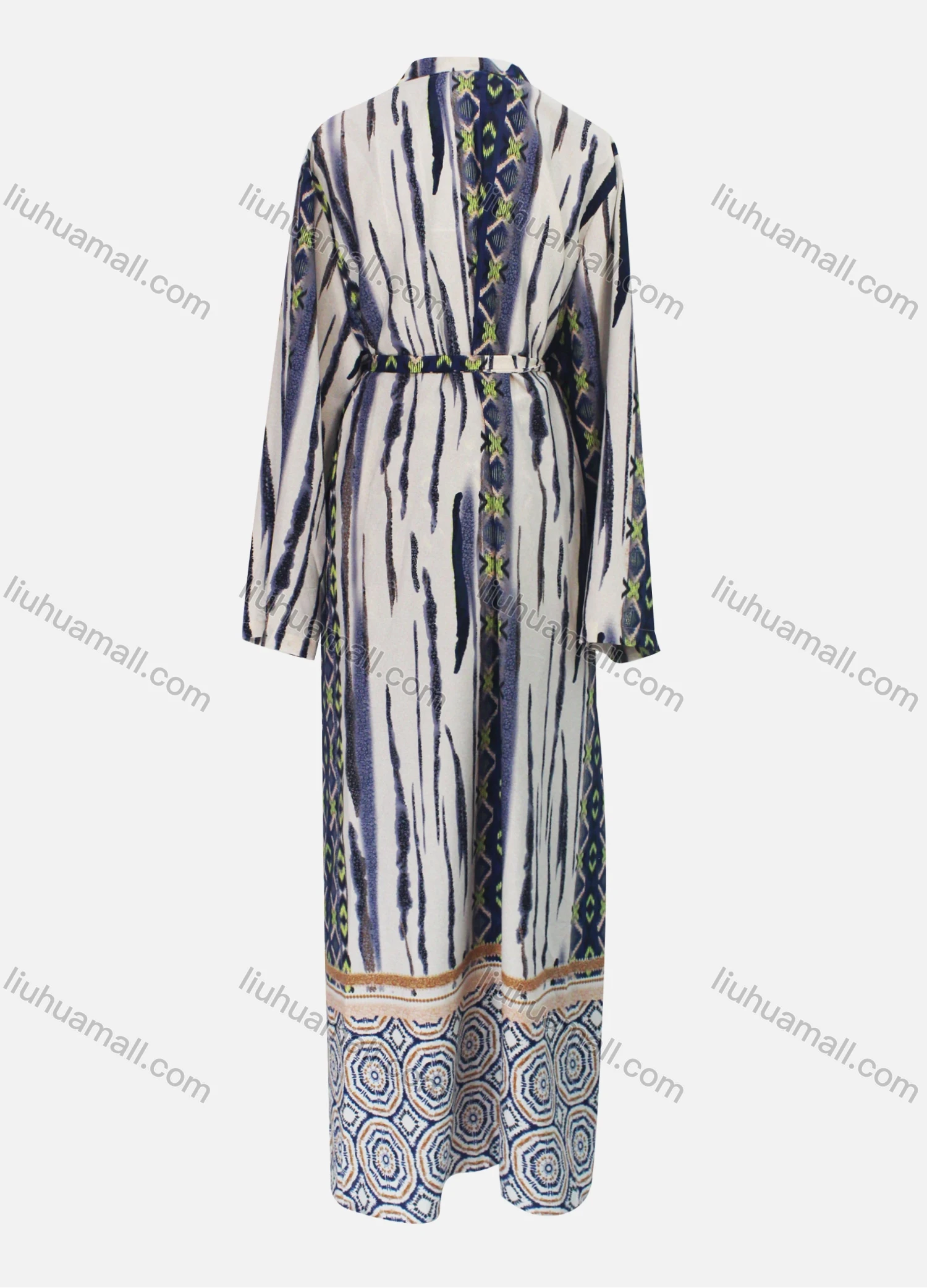 Wholesale Women's Casual Tribal Print Splicing Belted Cardigan & Ankle Length Pant Set - Liuhuamall