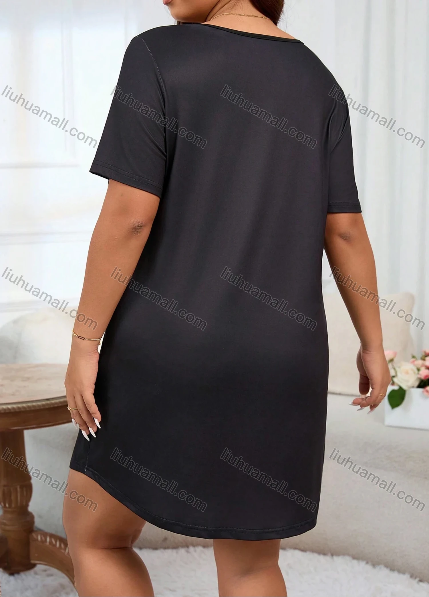 Wholesale Women's Lounge Milk Silk Letter Print Crew Neck Short Sleeve Soft Nightdress DM1307# - Liuhuamall