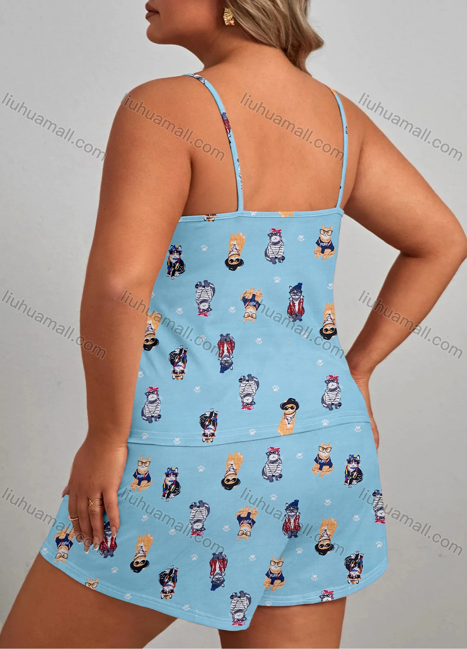 Wholesale Women's Lounge Milk Silk Sleeveless Cartoon Print Cami Tops & Shorts Pajamas Sets DM2105-02# - Liuhuamall