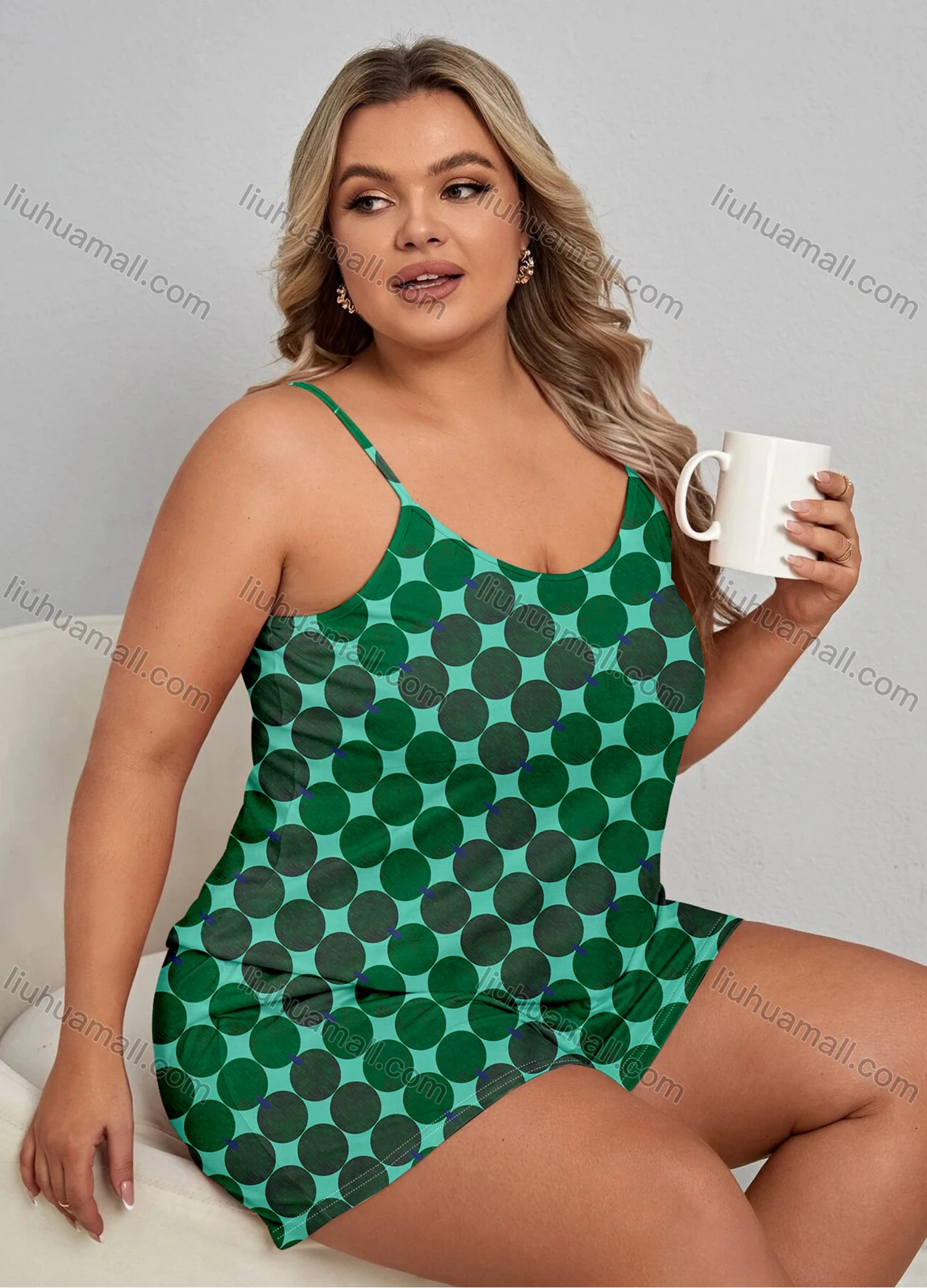 Wholesale Women's Lounge Milk Silk Sleeveless Polka Dot Print Cami Tops & Shorts Pajamas Sets DM2105-03# - Liuhuamall