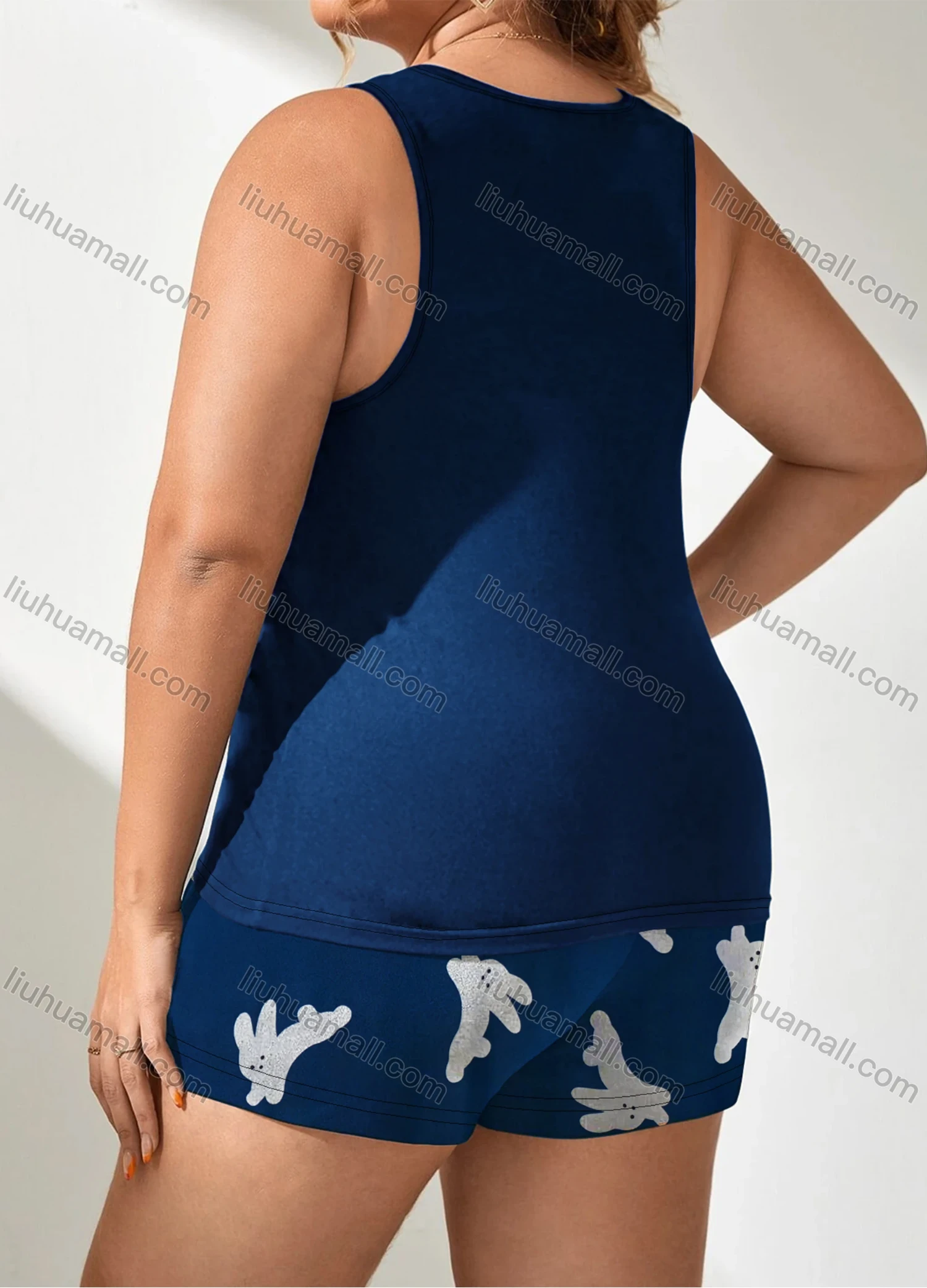 Wholesale Women's Lounge Milk Silk Sleeveless Rabbit Letter Print Tank Tops & Shorts Pajamas Sets DM2201-01# - Liuhuamall