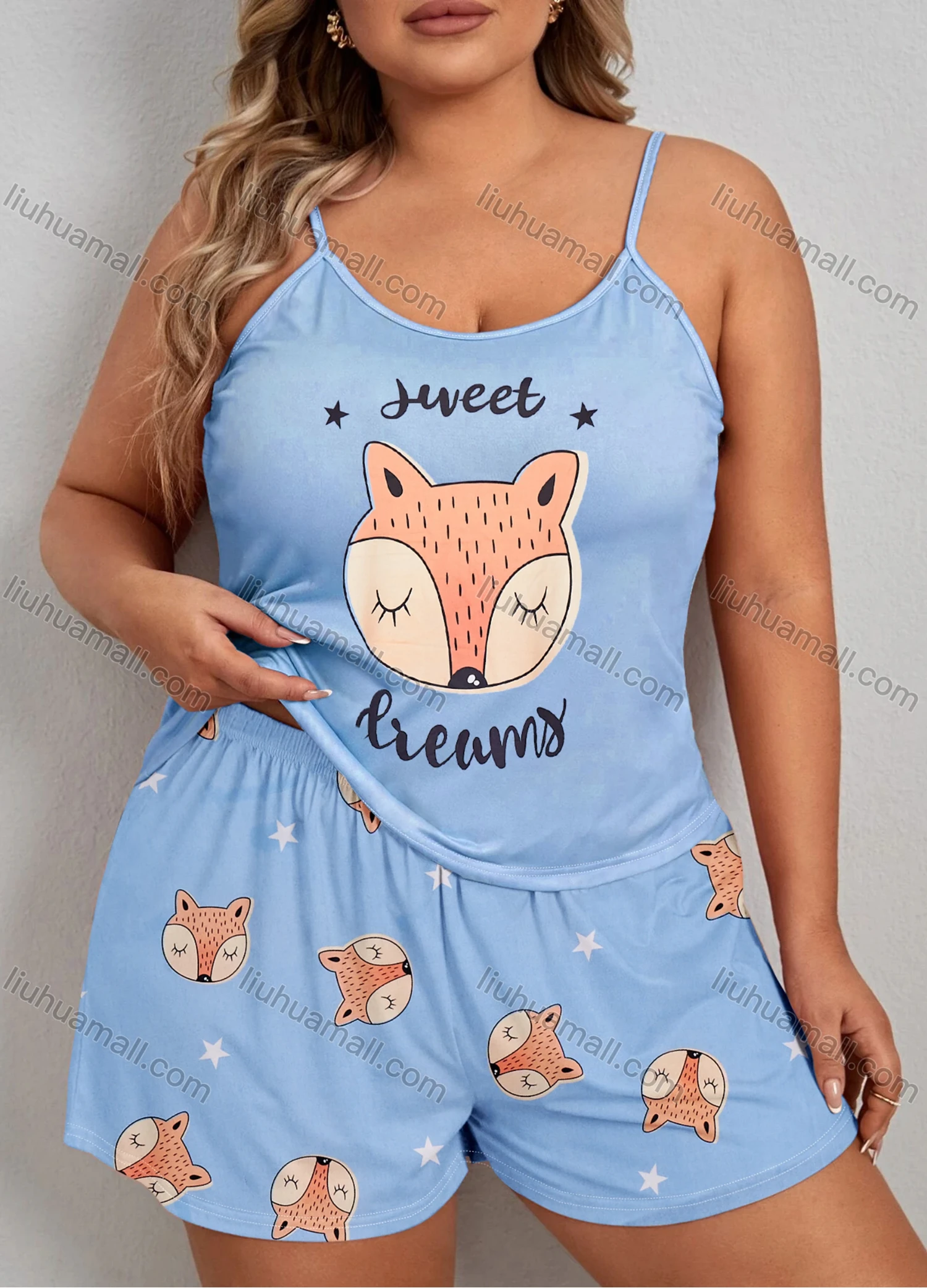 Wholesale Women's Lounge Milk Silk Sleeveless Animal Letter Print Cami Tops & Shorts Pajamas Sets DM2101-04# - Liuhuamall
