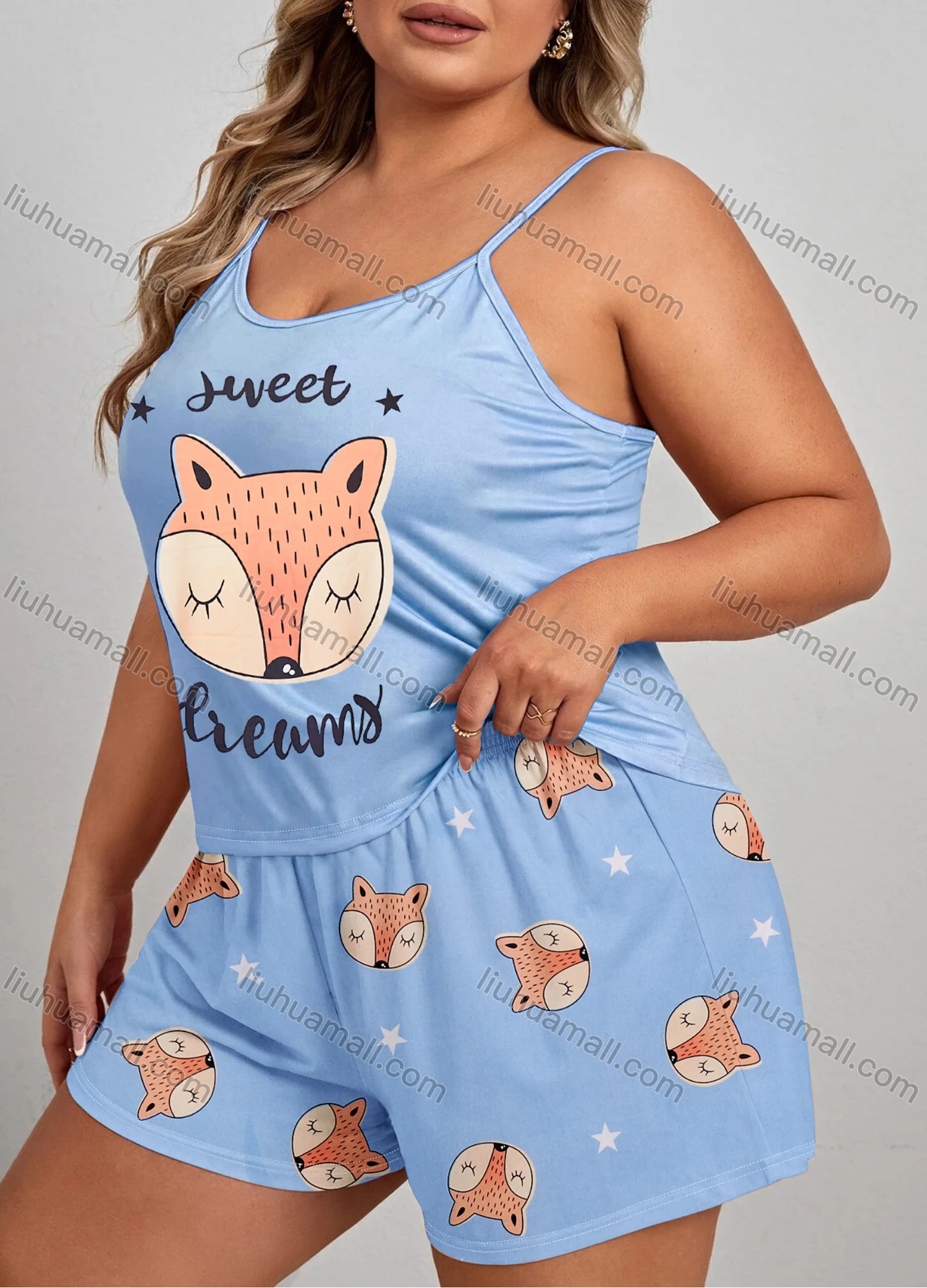 Wholesale Women's Lounge Milk Silk Sleeveless Animal Letter Print Cami Tops & Shorts Pajamas Sets DM2101-04# - Liuhuamall