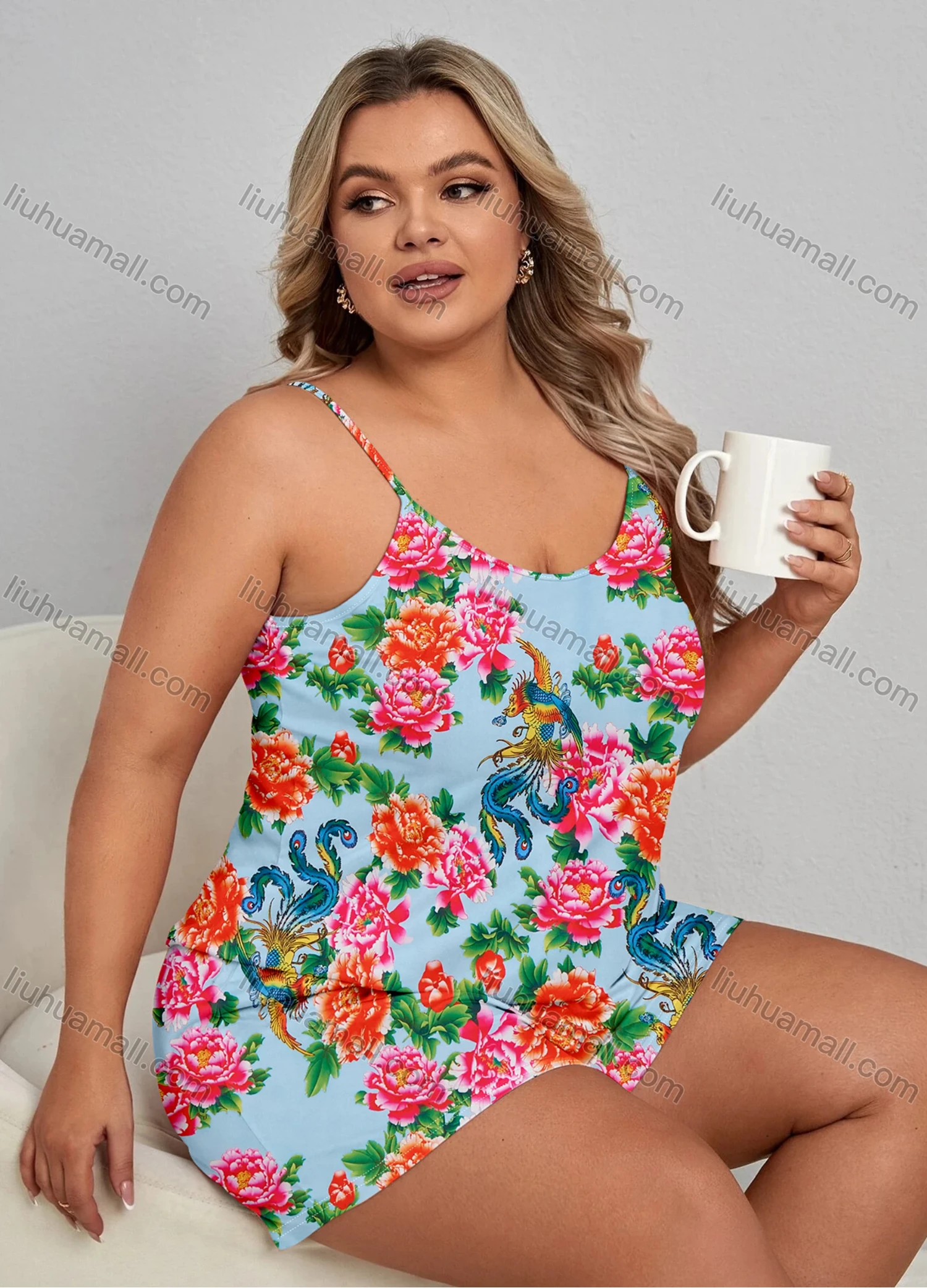 Wholesale Women's Lounge Milk Silk Sleeveless Allover Floral Print Cami Tops & Shorts Pajamas Sets DM2105-04# - Liuhuamall