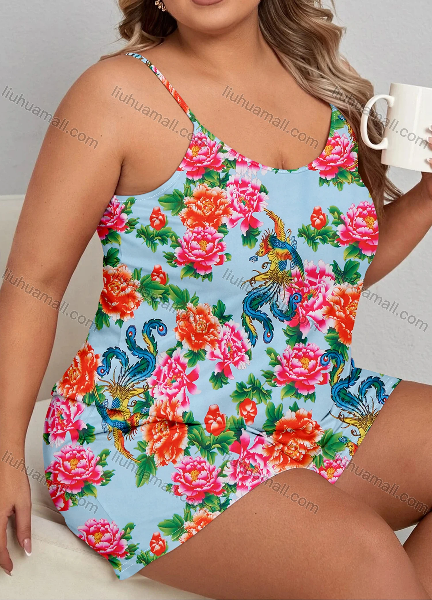 Wholesale Women's Lounge Milk Silk Sleeveless Allover Floral Print Cami Tops & Shorts Pajamas Sets DM2105-04# - Liuhuamall