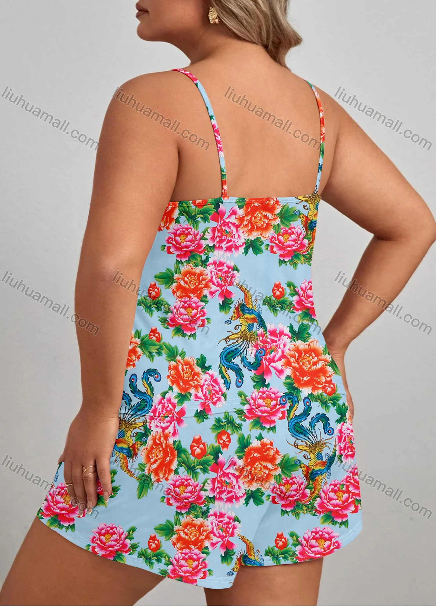 Wholesale Women's Lounge Milk Silk Sleeveless Allover Floral Print Cami Tops & Shorts Pajamas Sets DM2105-04# - Liuhuamall