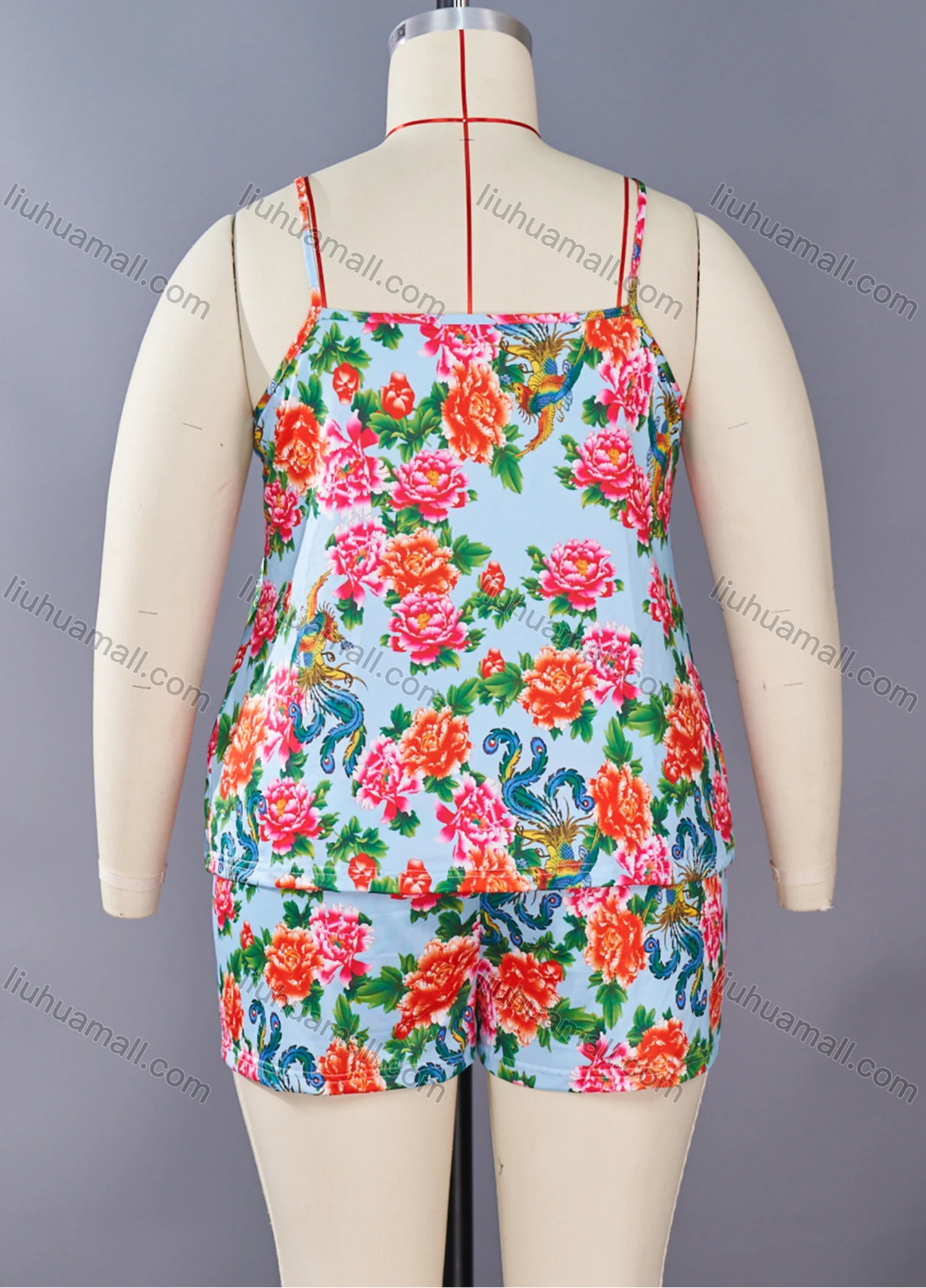 Wholesale Women's Lounge Milk Silk Sleeveless Allover Floral Print Cami Tops & Shorts Pajamas Sets DM2105-04# - Liuhuamall