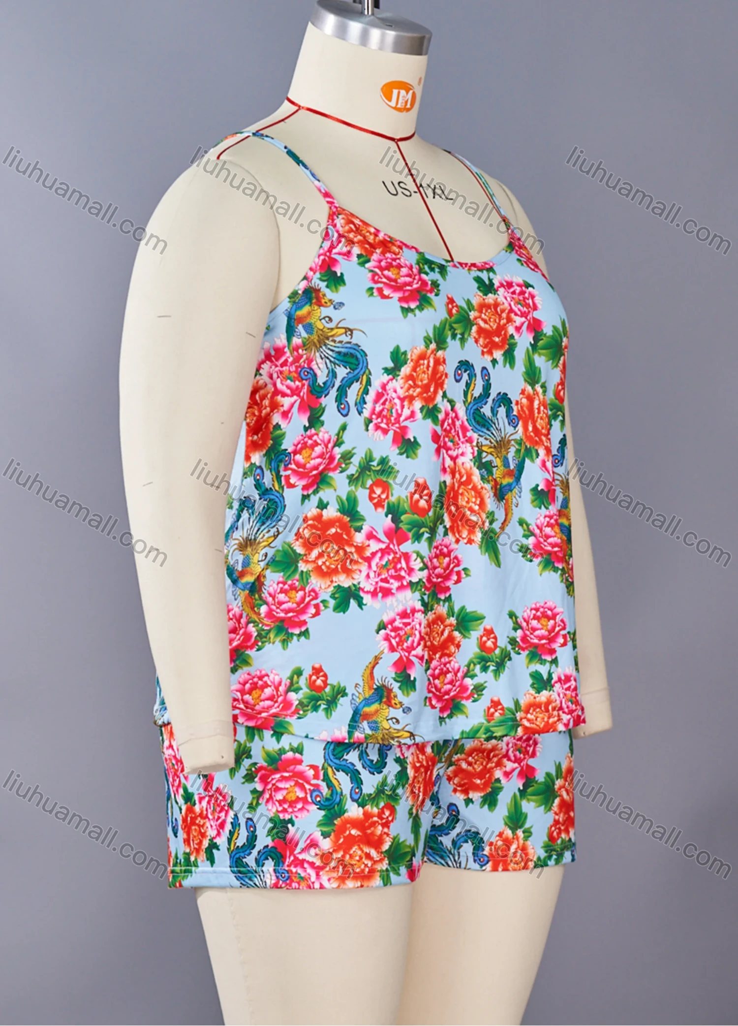 Wholesale Women's Lounge Milk Silk Sleeveless Allover Floral Print Cami Tops & Shorts Pajamas Sets DM2105-04# - Liuhuamall