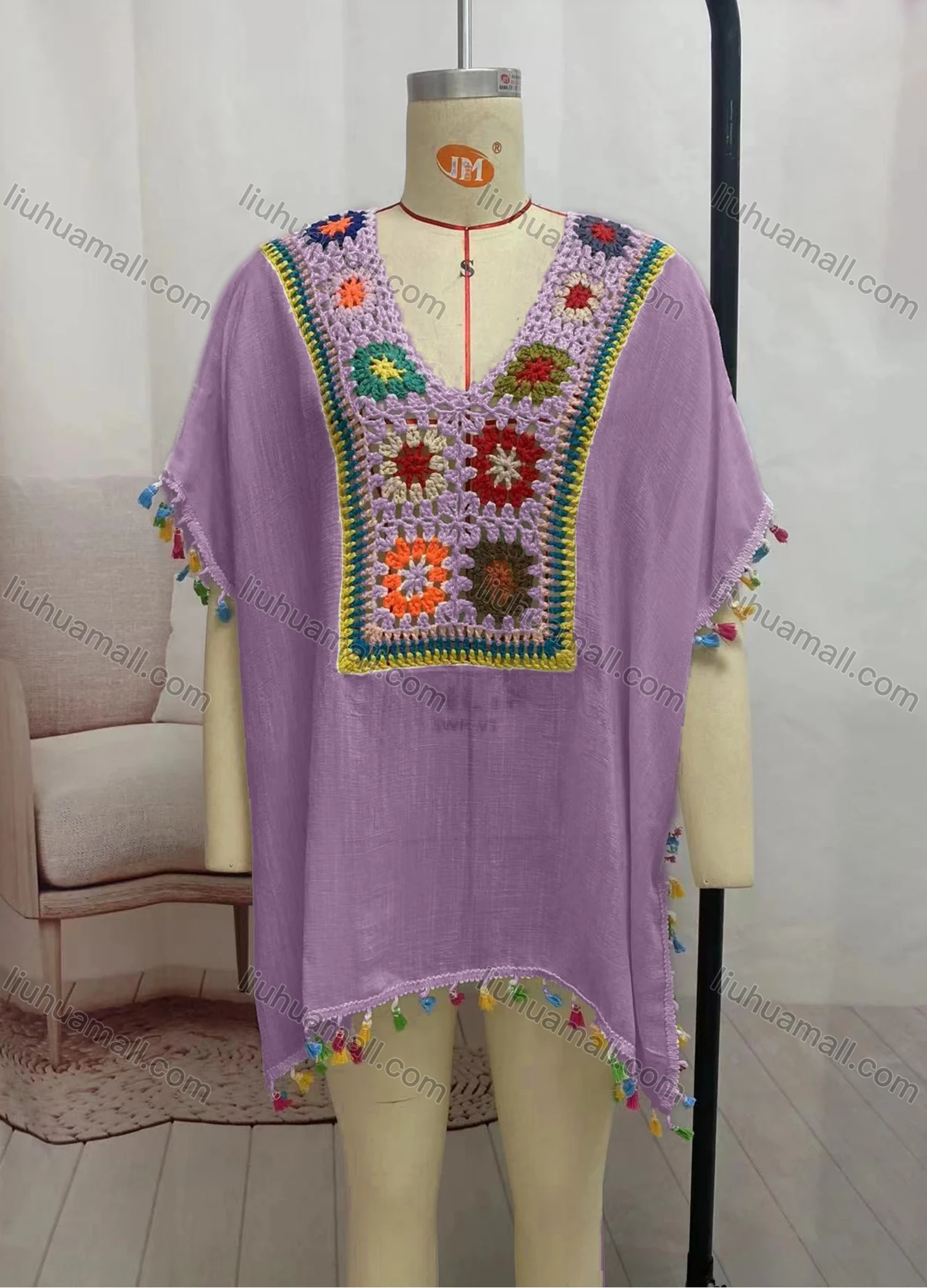 Wholesale Women's Casual Hollow Out Crochet Tassel Cape 2295# - Liuhuamall