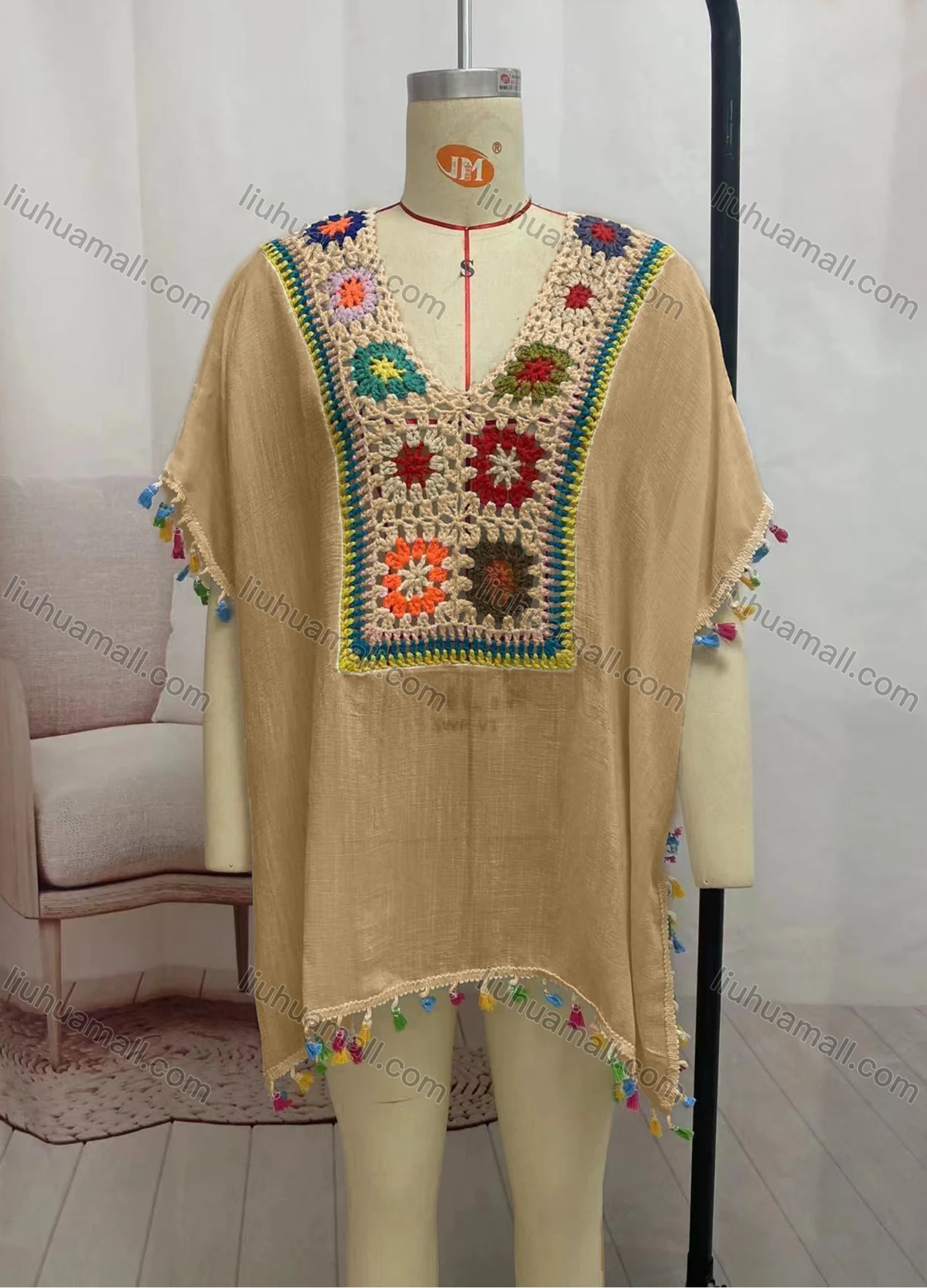 Wholesale Women's Casual Hollow Out Crochet Tassel Cape 2295# - Liuhuamall