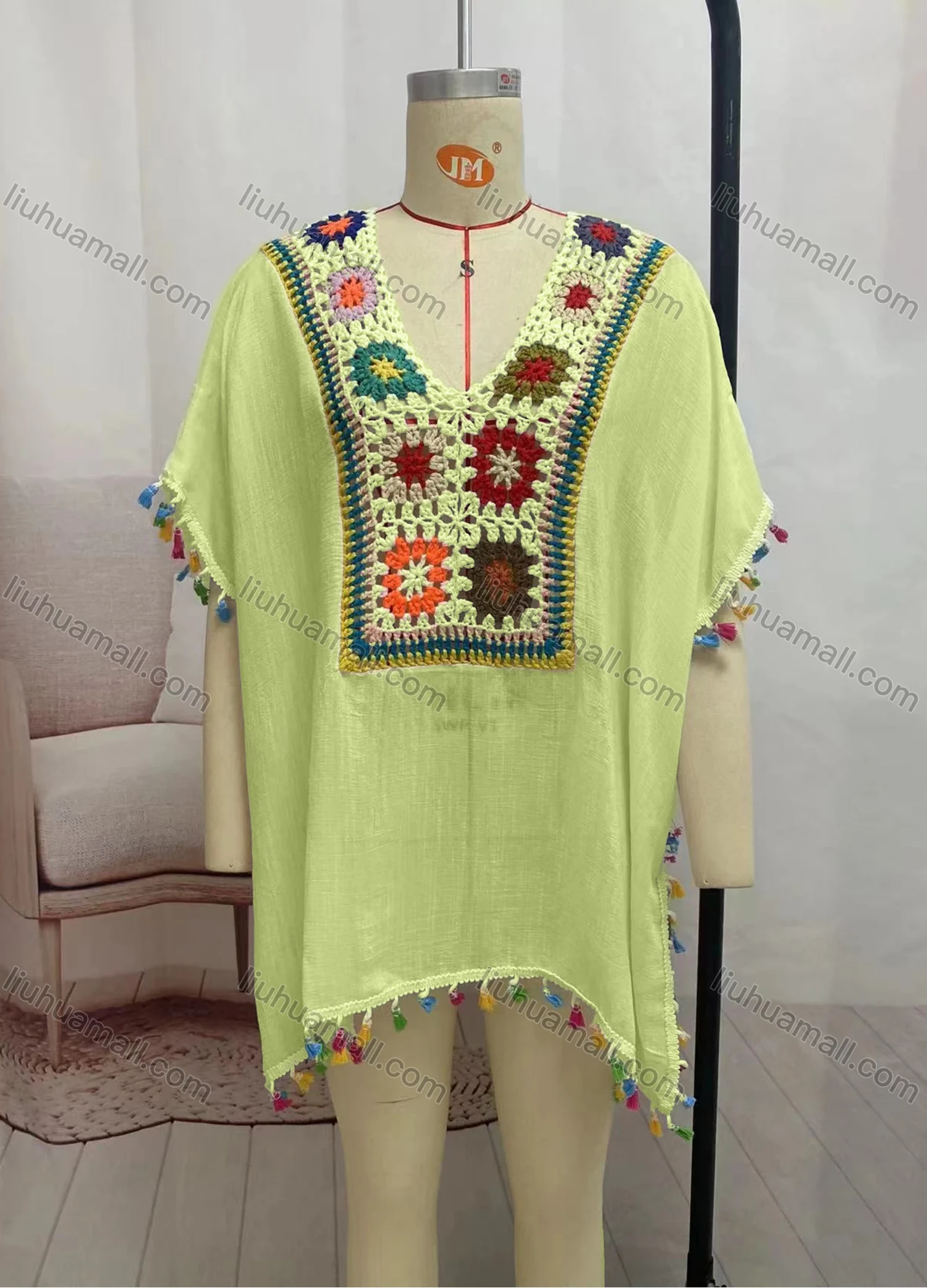 Wholesale Women's Casual Hollow Out Crochet Tassel Cape 2295# - Liuhuamall