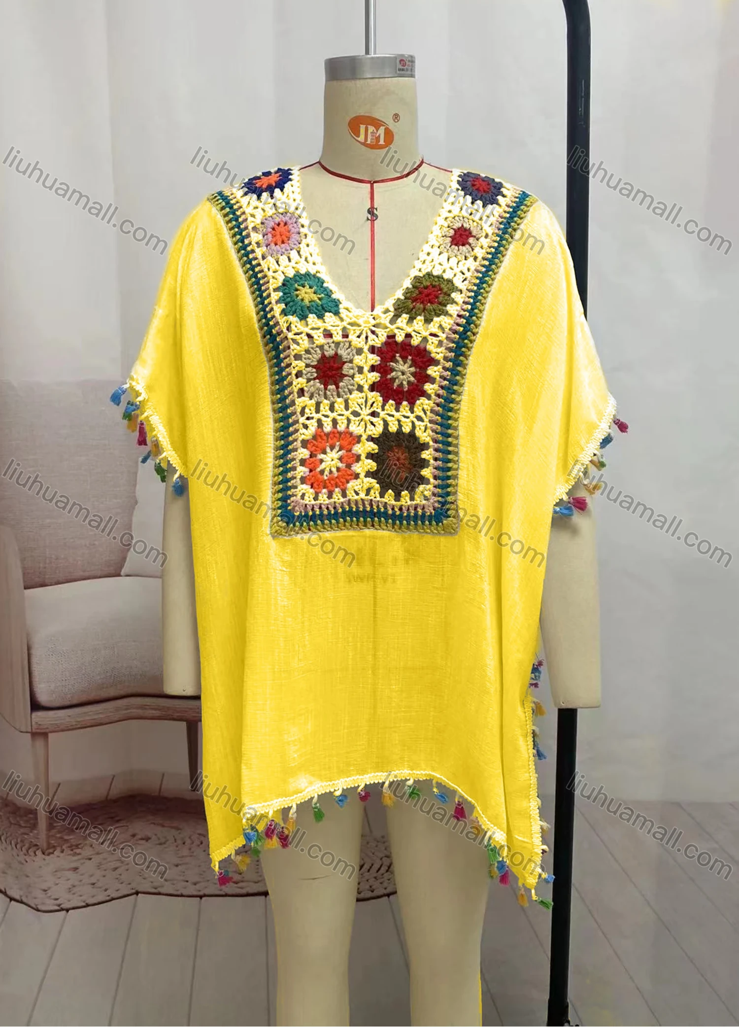 Wholesale Women's Casual Hollow Out Crochet Tassel Cape 2295# - Liuhuamall