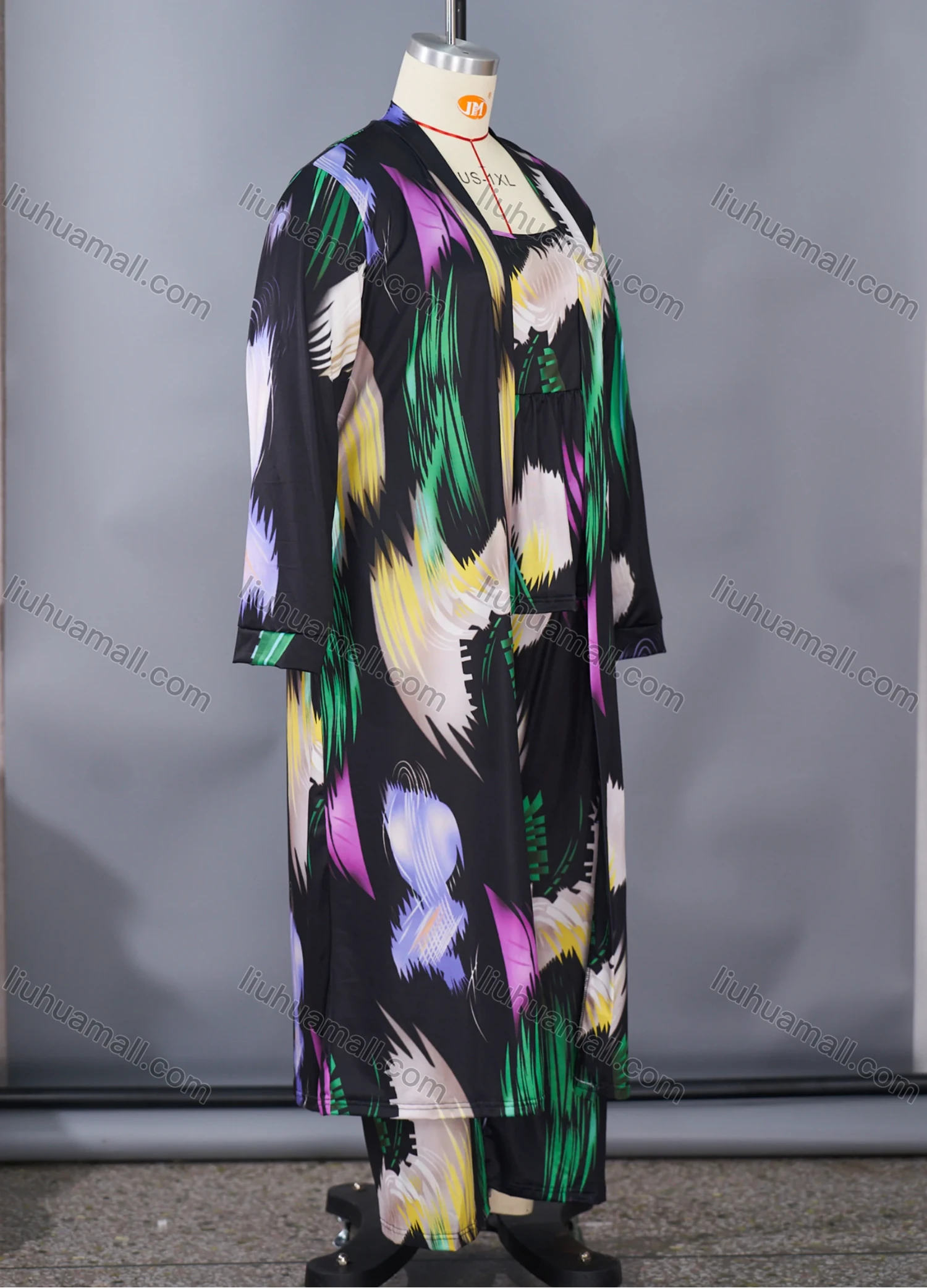 Wholesale Women's Lounge Abstract Print Sleeveless Ruched Cami Top & Pant & Long Sleeve Cardigan With Belt 3 Piece Sets DM3104# - Liuhuamall