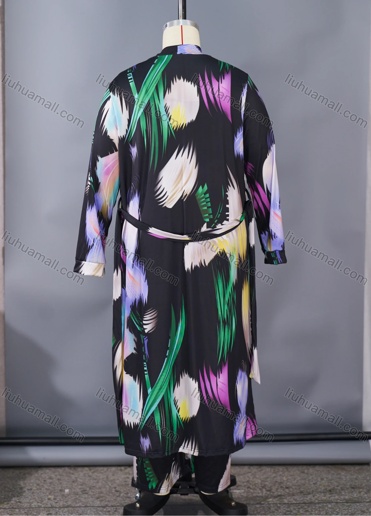 Wholesale Women's Lounge Abstract Print Sleeveless Ruched Cami Top & Pant & Long Sleeve Cardigan With Belt 3 Piece Sets DM3104# - Liuhuamall
