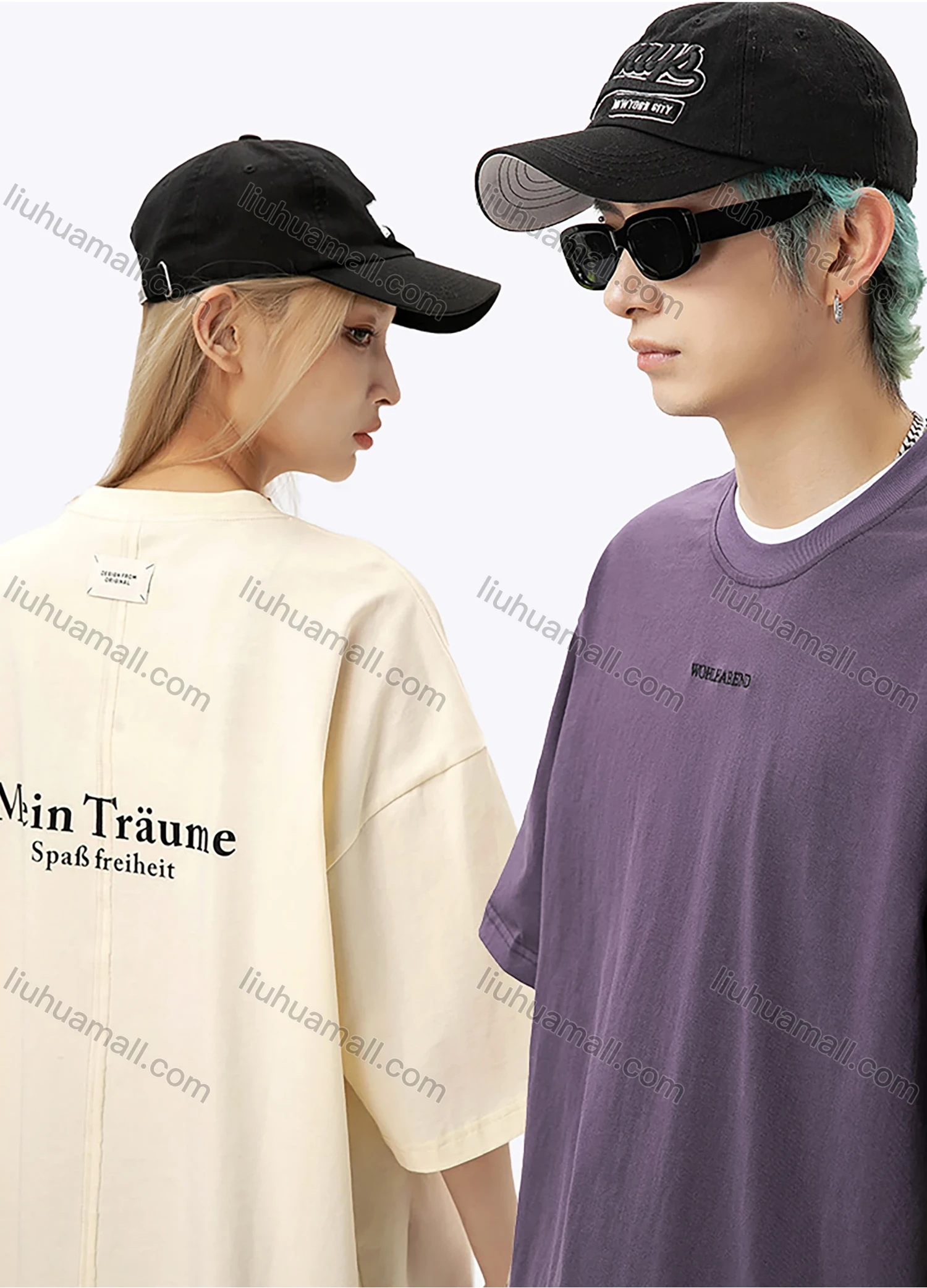 Wholesale Men's Fashion 100%Cotton Letter Round Neck Short Sleeve Unisex Drop Shoulder T-shirts - Liuhuamall