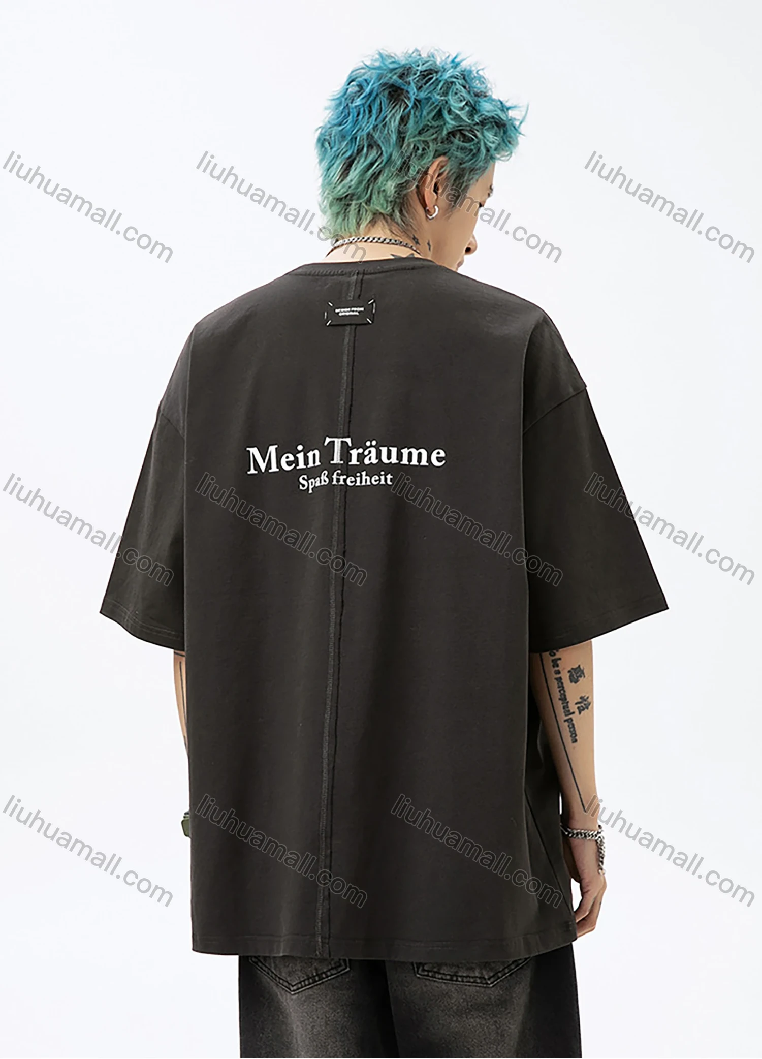 Wholesale Men's Fashion 100%Cotton Letter Round Neck Short Sleeve Unisex Drop Shoulder T-shirts - Liuhuamall