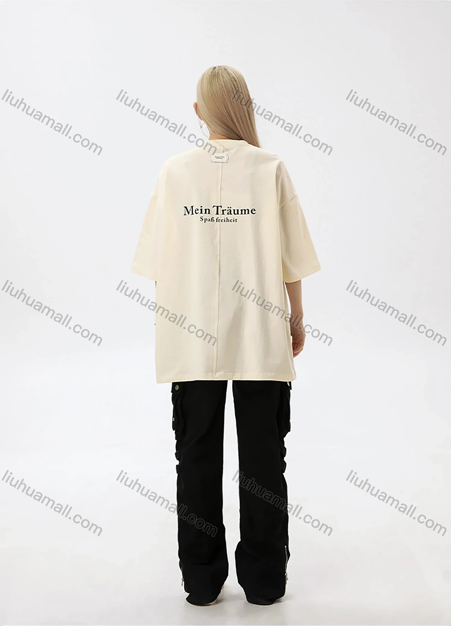 Wholesale Men's Fashion 100%Cotton Letter Round Neck Short Sleeve Unisex Drop Shoulder T-shirts - Liuhuamall