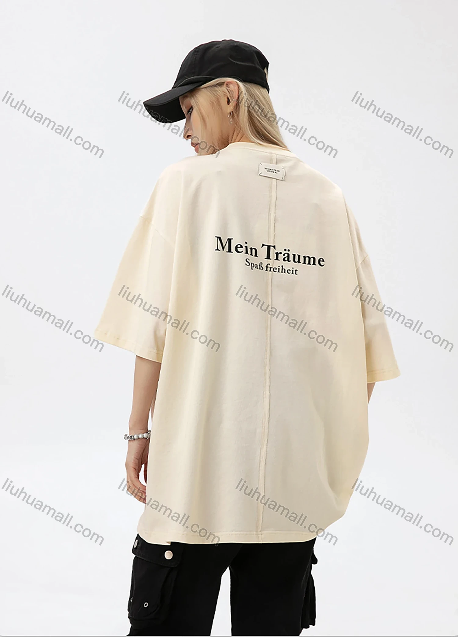 Wholesale Men's Fashion 100%Cotton Letter Round Neck Short Sleeve Unisex Drop Shoulder T-shirts - Liuhuamall