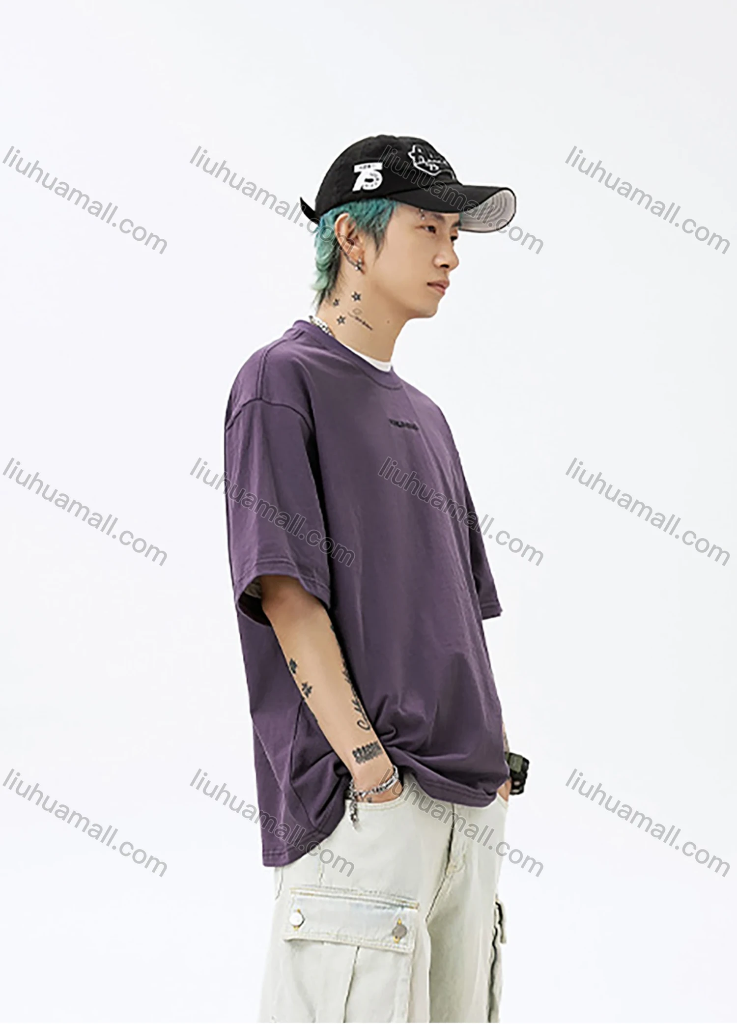 Wholesale Men's Fashion 100%Cotton Letter Round Neck Short Sleeve Unisex Drop Shoulder T-shirts - Liuhuamall