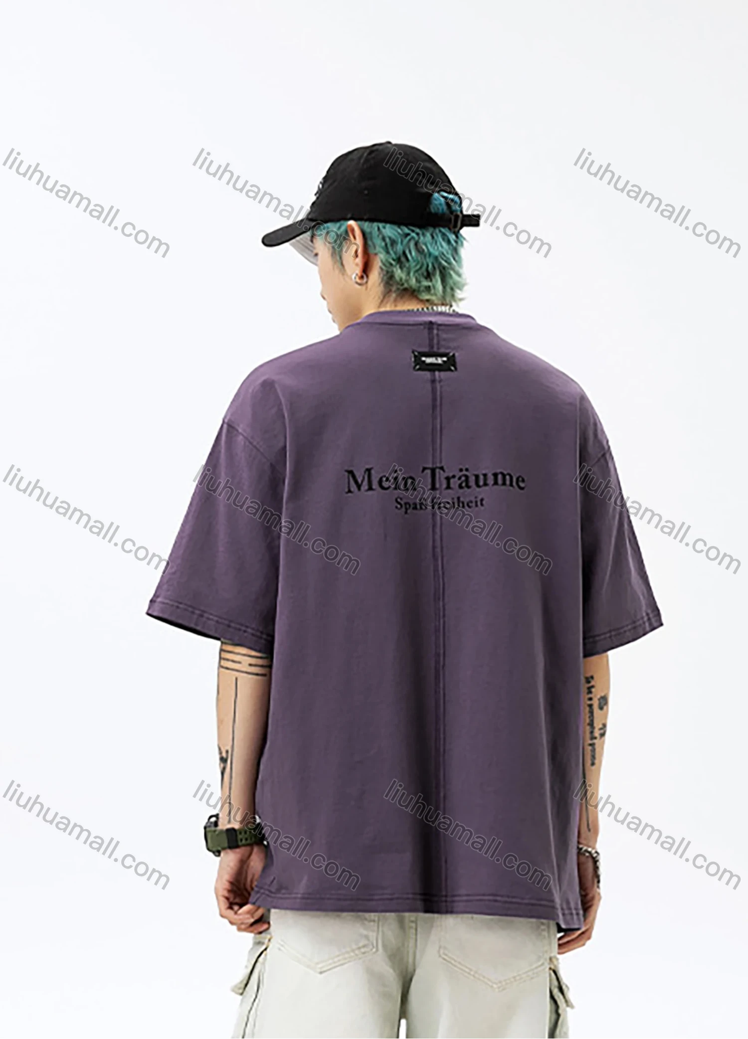 Wholesale Men's Fashion 100%Cotton Letter Round Neck Short Sleeve Unisex Drop Shoulder T-shirts - Liuhuamall