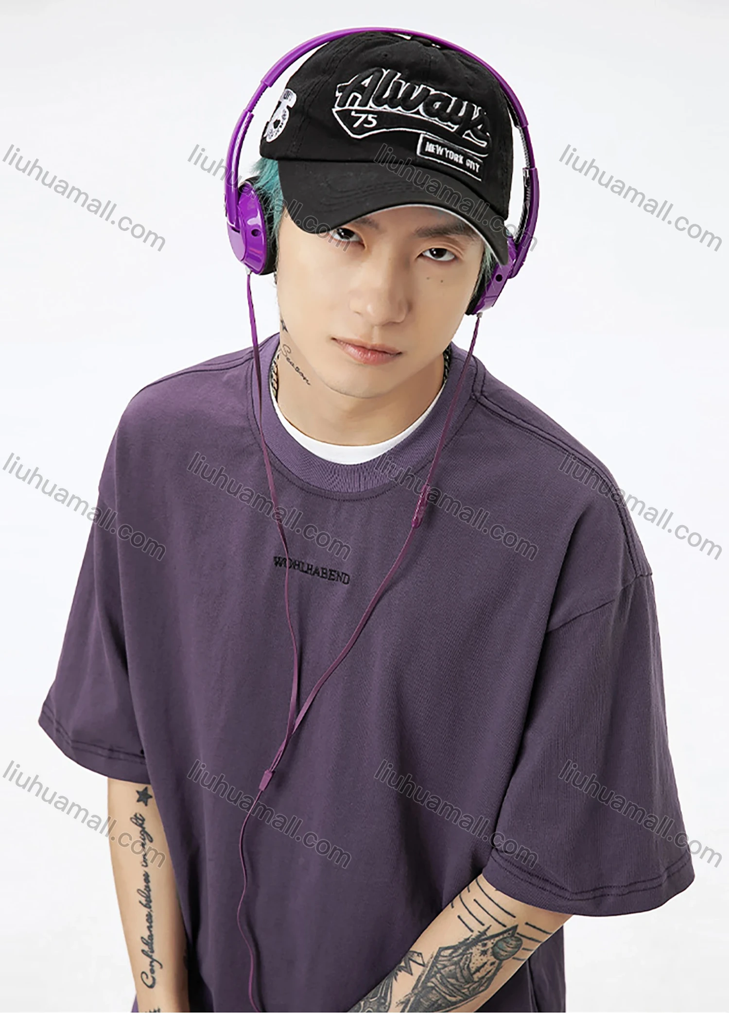 Wholesale Men's Fashion 100%Cotton Letter Round Neck Short Sleeve Unisex Drop Shoulder T-shirts - Liuhuamall