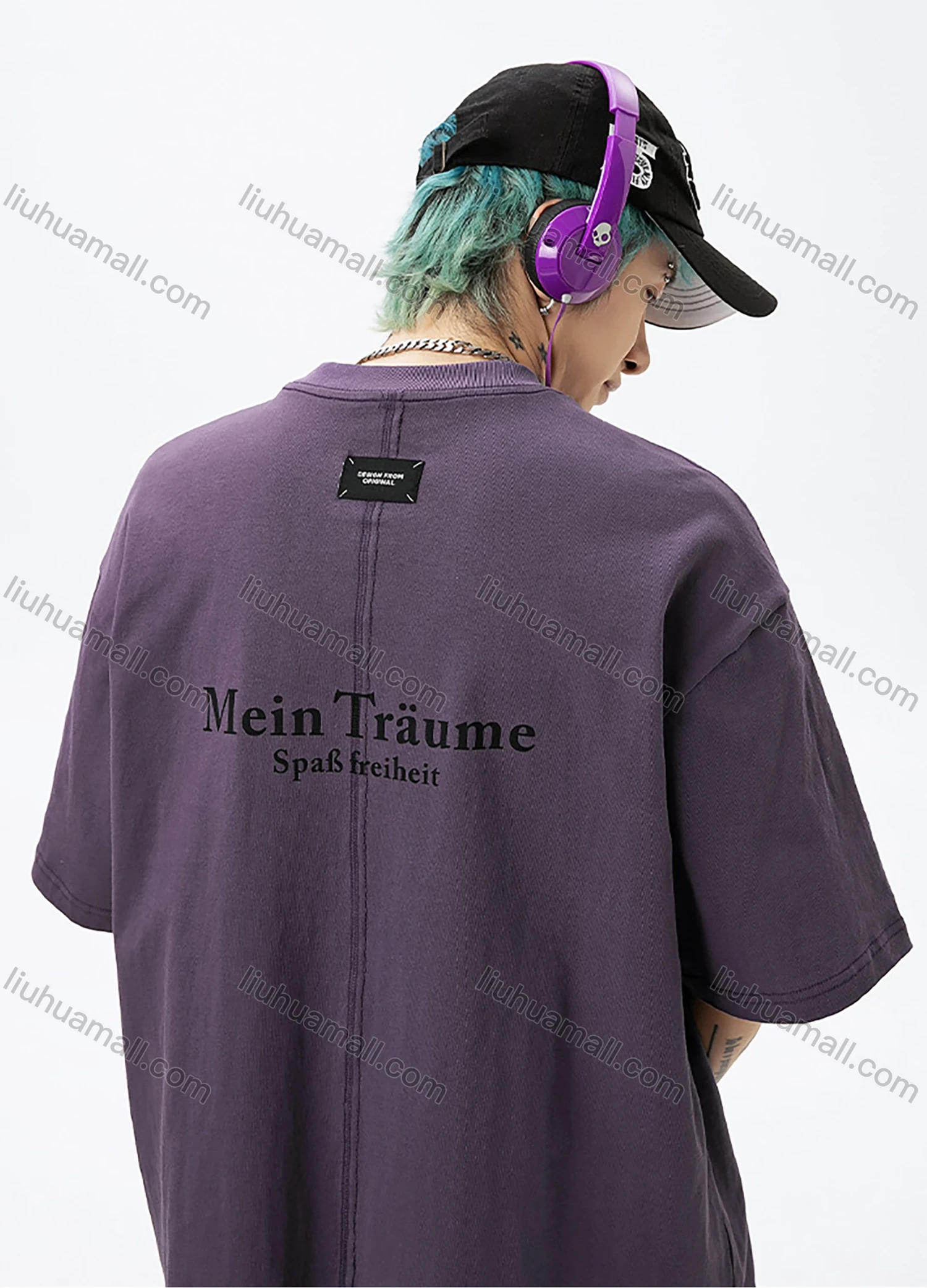 Wholesale Men's Fashion 100%Cotton Letter Round Neck Short Sleeve Unisex Drop Shoulder T-shirts - Liuhuamall