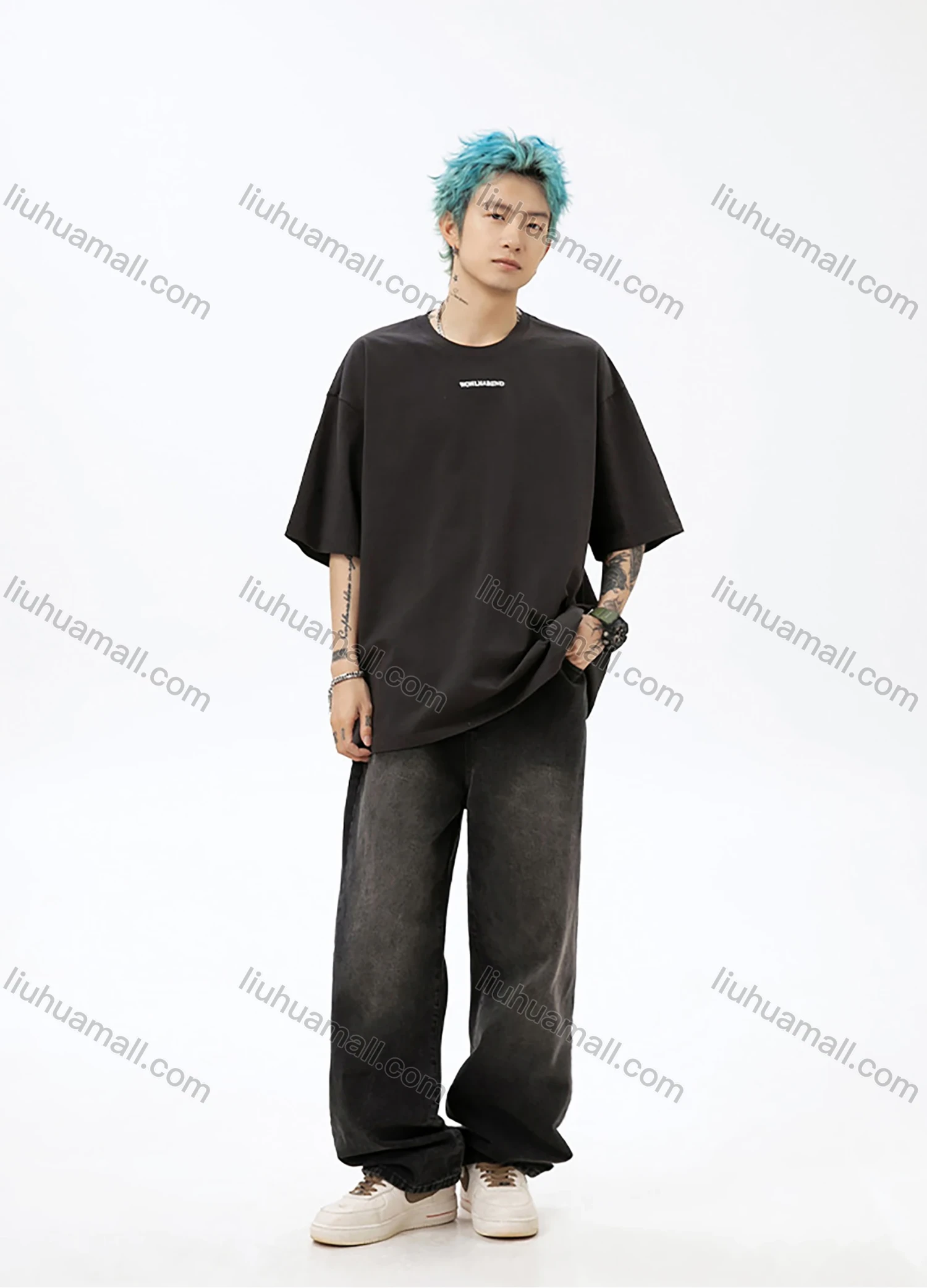 Wholesale Men's Fashion 100%Cotton Letter Round Neck Short Sleeve Unisex Drop Shoulder T-shirts - Liuhuamall