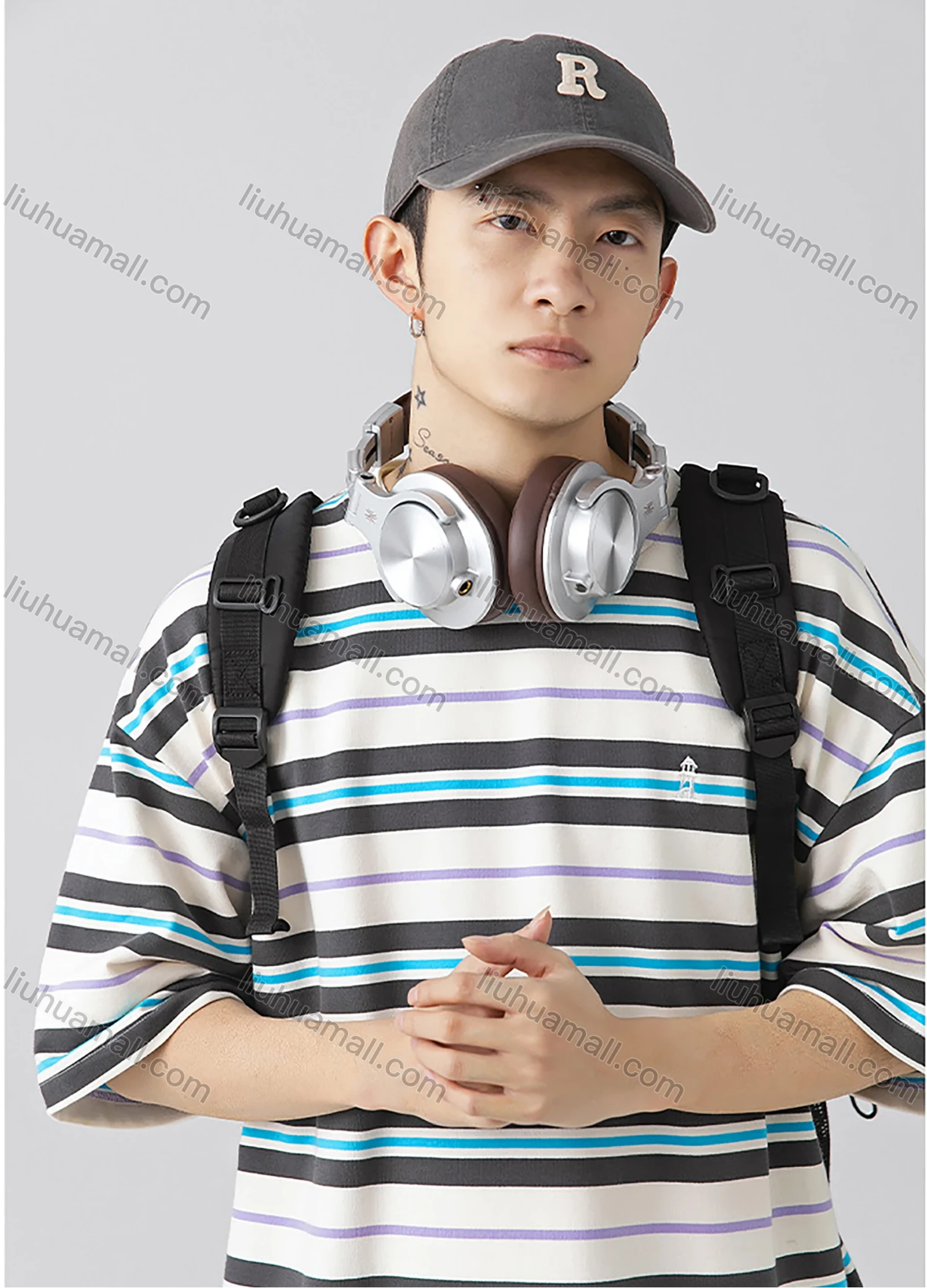 Wholesale Men's Fashion Striped Round Neck Short Sleeve Unisex Drop Shoulder T-shirts - Liuhuamall